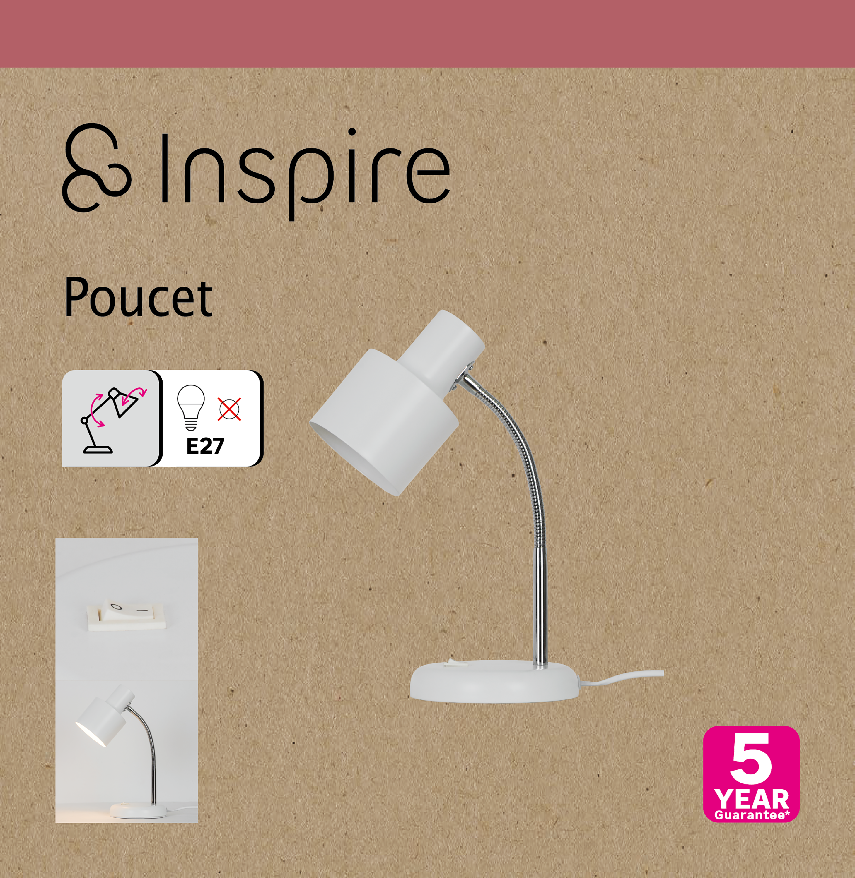 Lampe de bureau Poucet, fer, blanc, H.32.5 cm INSPIRE, E27 - 7