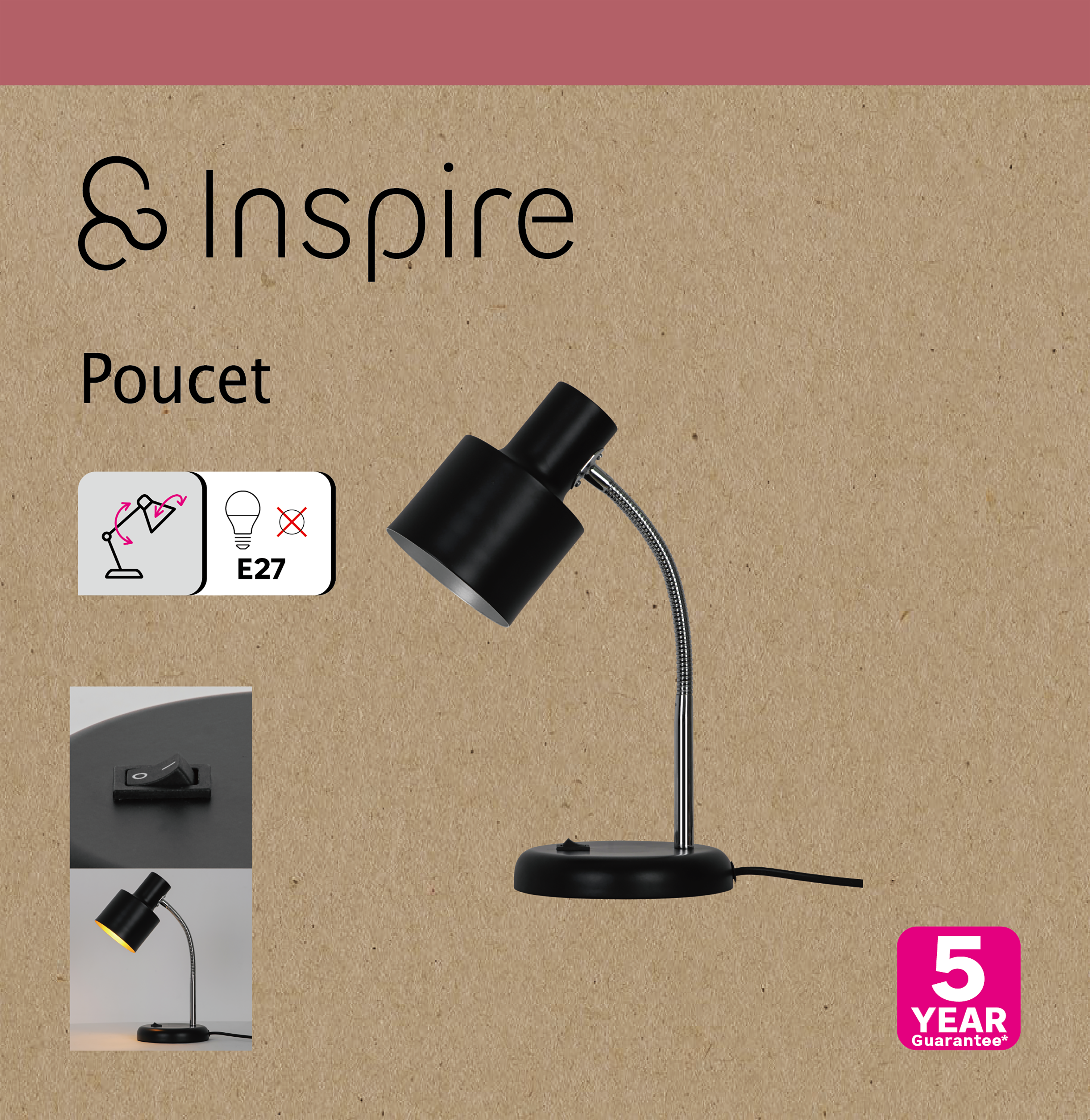 Lampka biurkowa Poucet czarna E27 Inspire - 8
