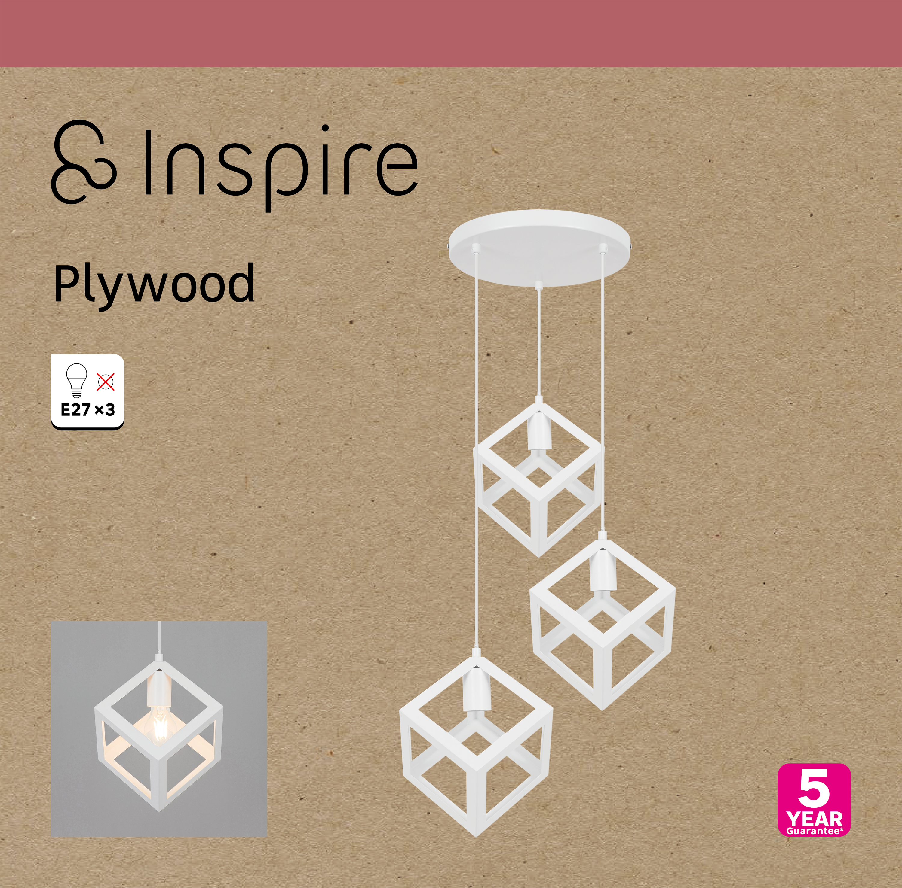 Lampa wisząca Plywood biała 3 x E27 Inspire - 10
