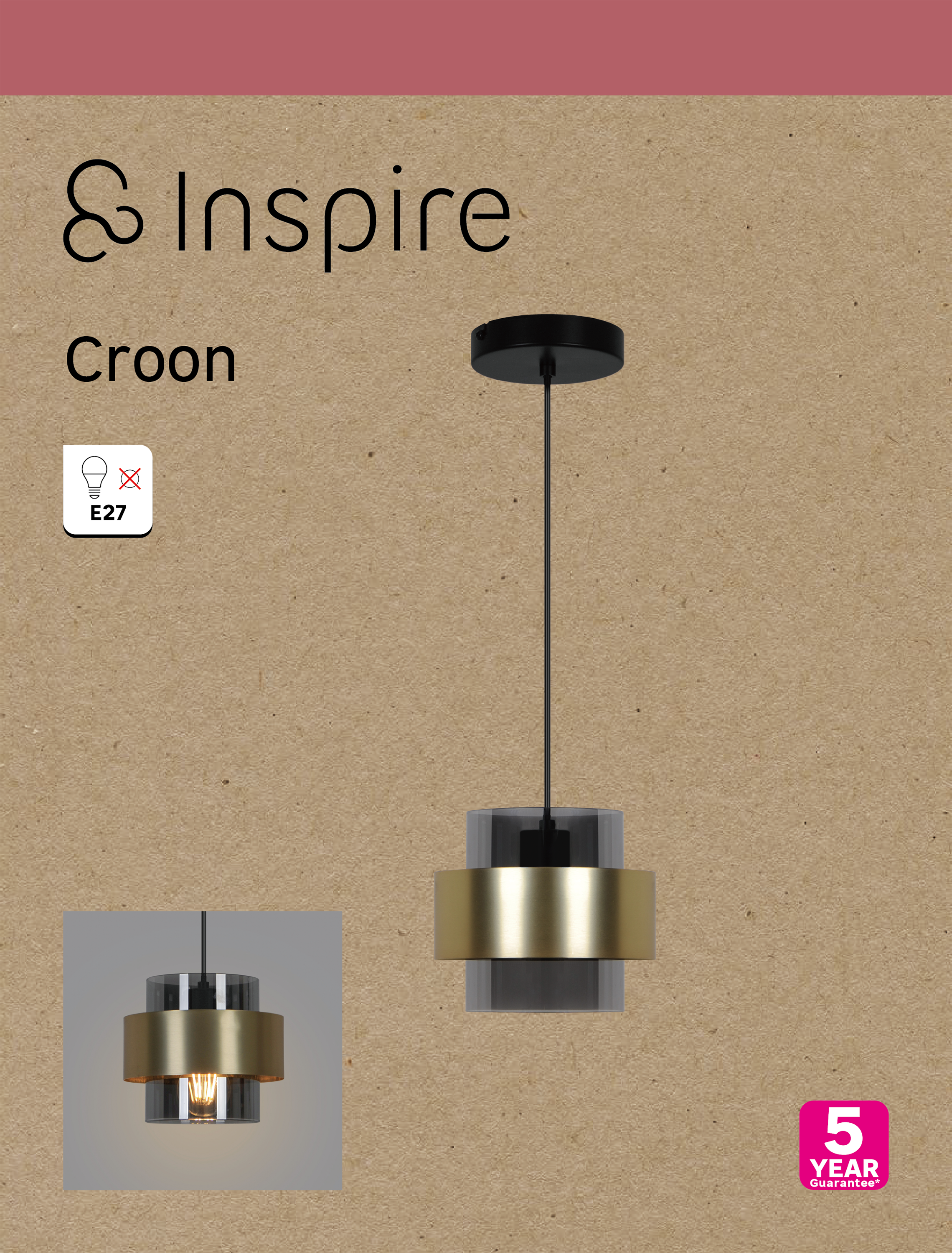 Lampa wisząca Croon czarno-złota E27 Inspire - 9