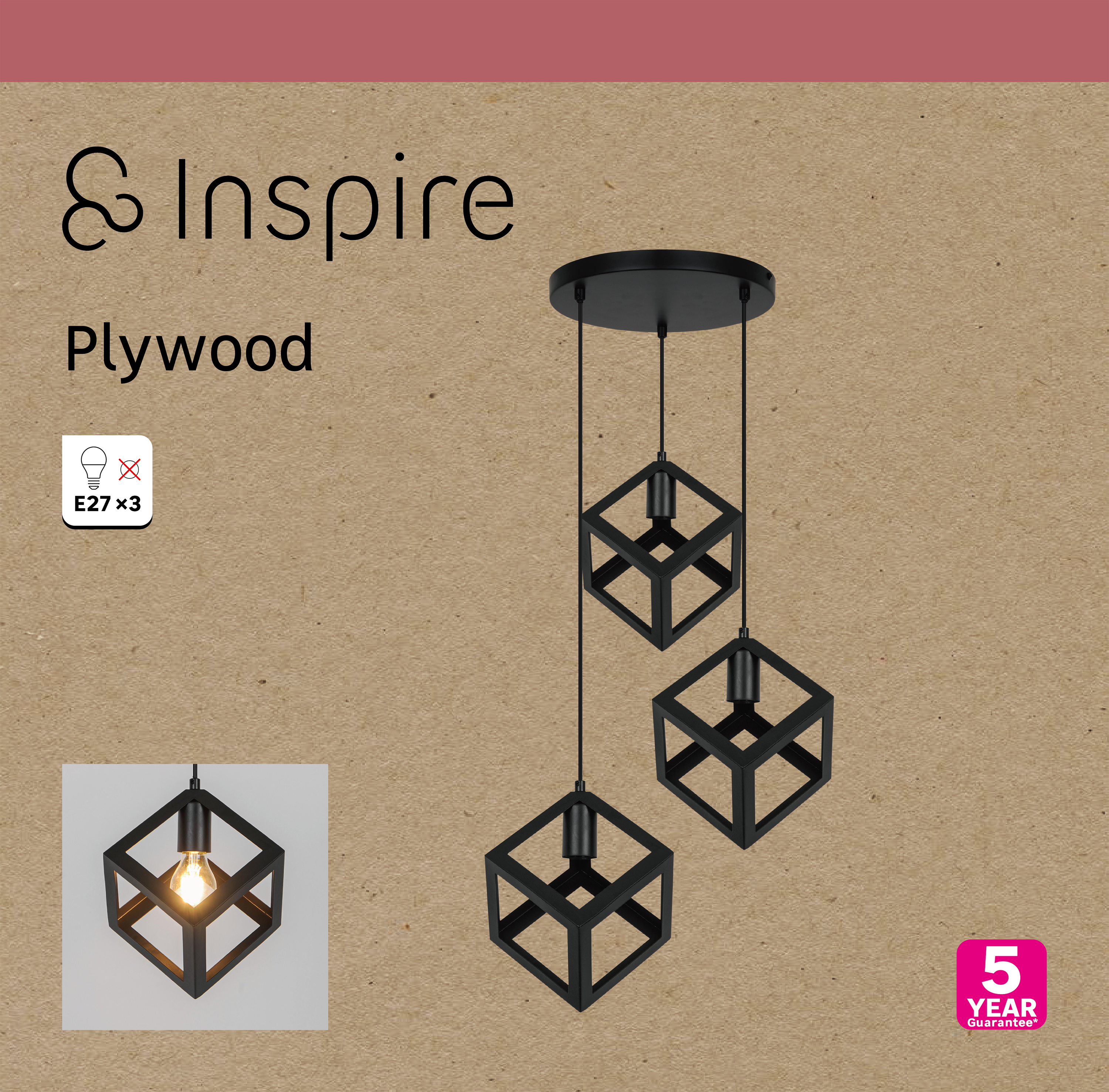 Lampa wisząca Plywood czarna 3 x E27 Inspire - 11