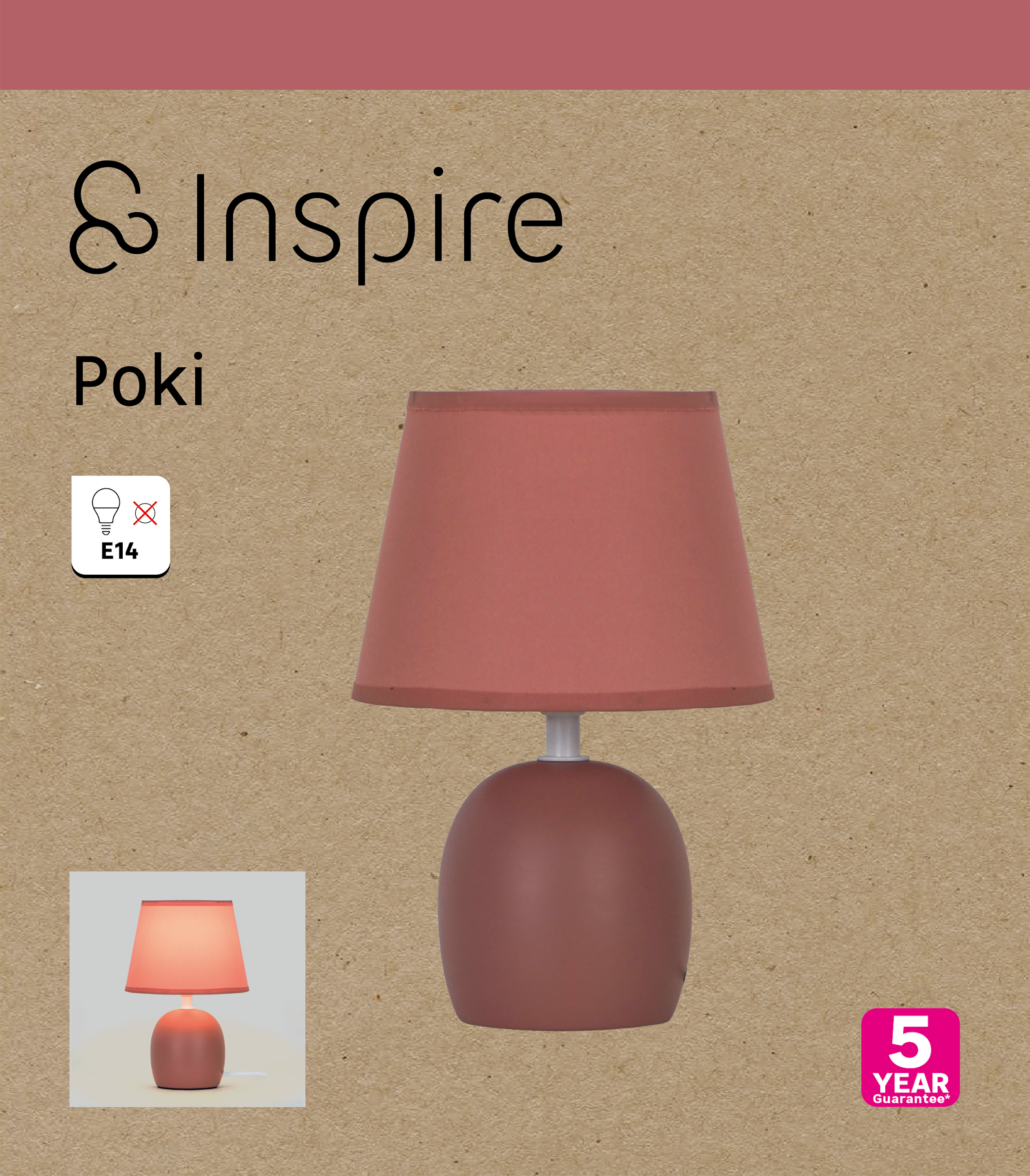 Lámpara de mesa compatible con casquillo E14 Poki INSPIRE con estructura cerámica roja pantalla roja alimentación a red - 2