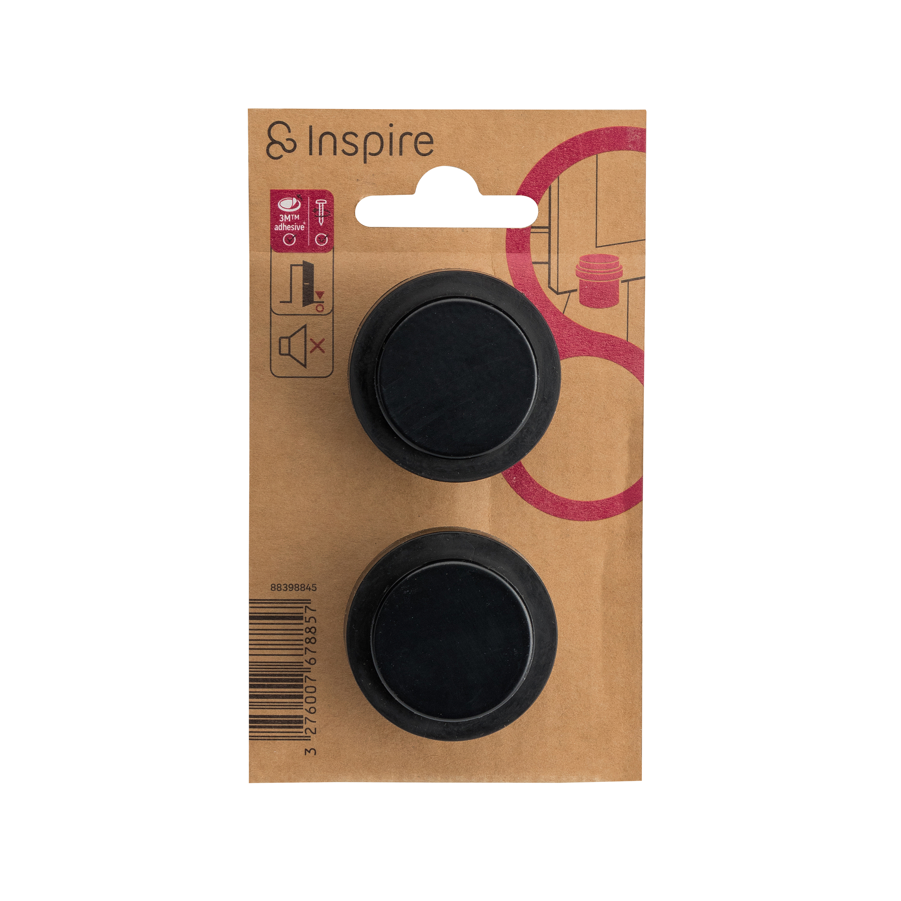 Lot de 2 butées de porte fixation hybride acier INSPIRE noir, ⌀2.7 x L.3.6 x H.3 - 5