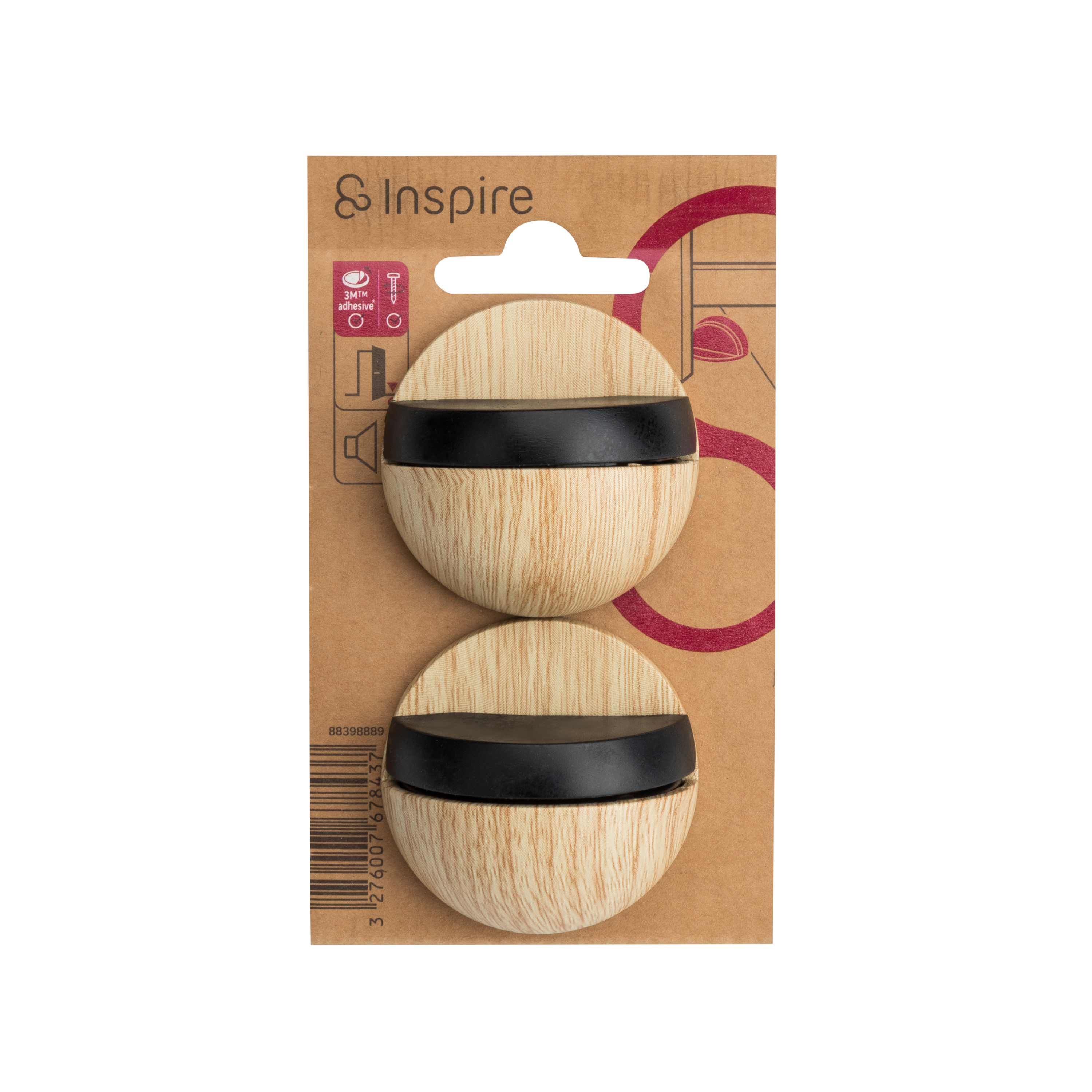 Lot de 2 butées de porte fixation hybride INSPIRE effet bois, ⌀4.7 x H.2.5 cm - 7