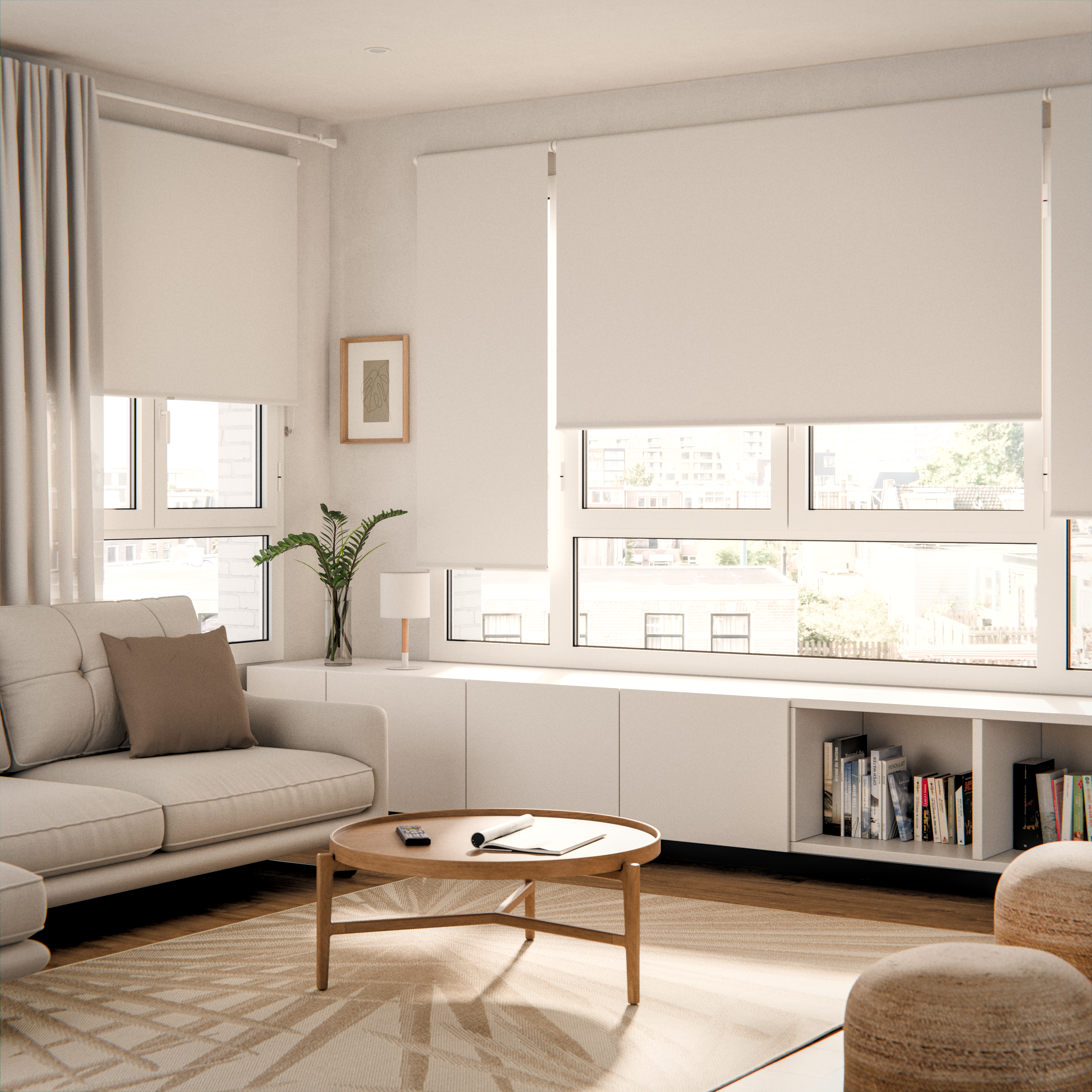 Estor enrollable opaco con cadena mambo poliéster liso blanco inspire de 65x190cm. instalación sin taladrar
