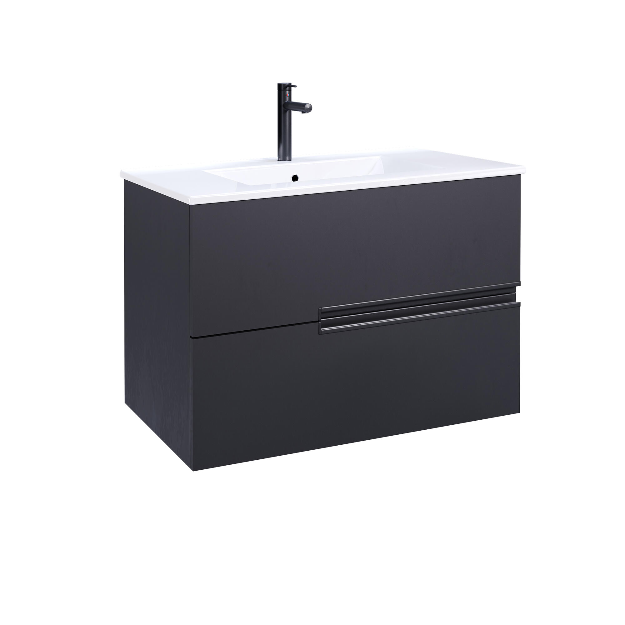 Móvel de casa de banho 2 gavetas 80x46x54 cm preto mate Aml One - 2