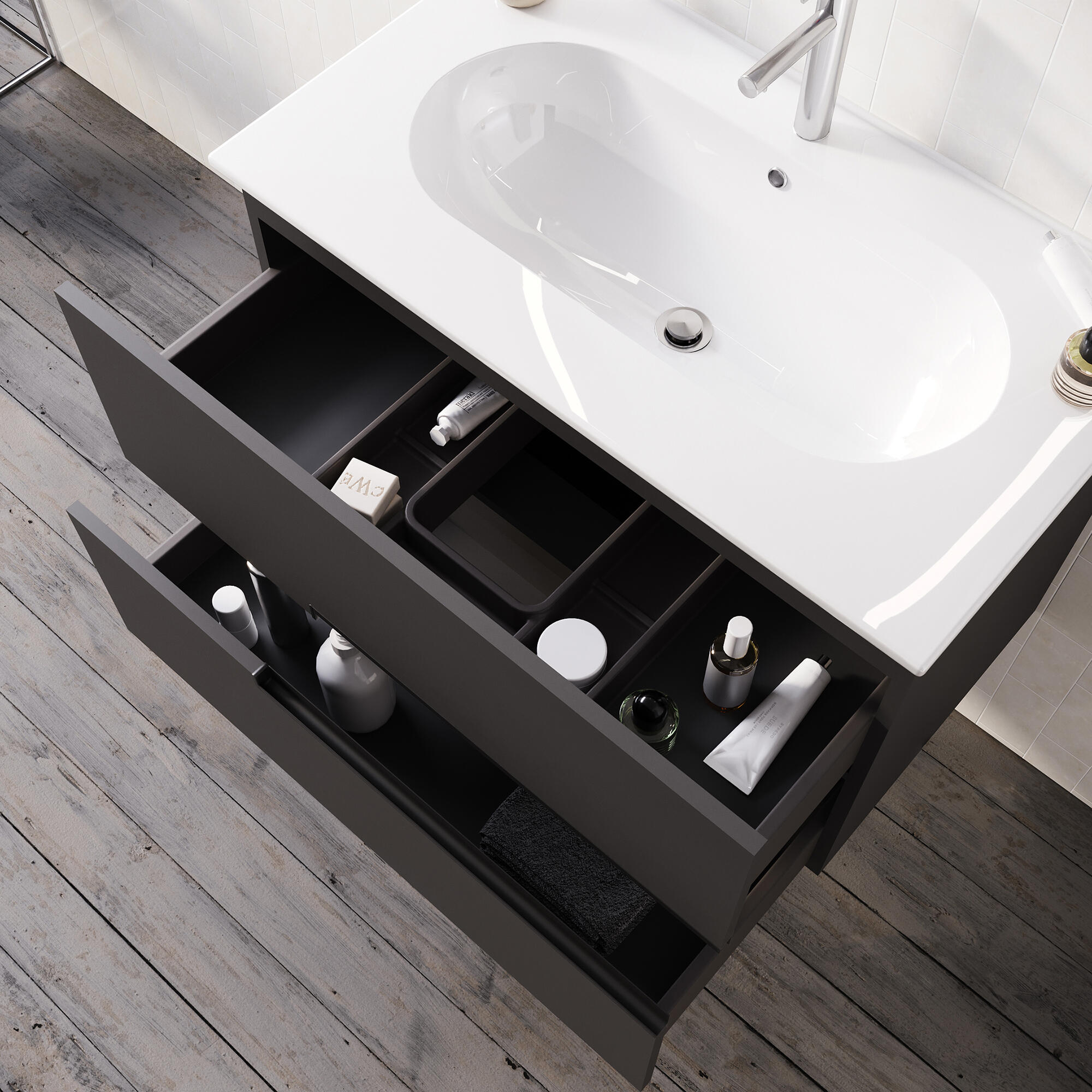 Móvel de casa de banho 2 gavetas 80x46x54 cm preto mate Aml One - 11