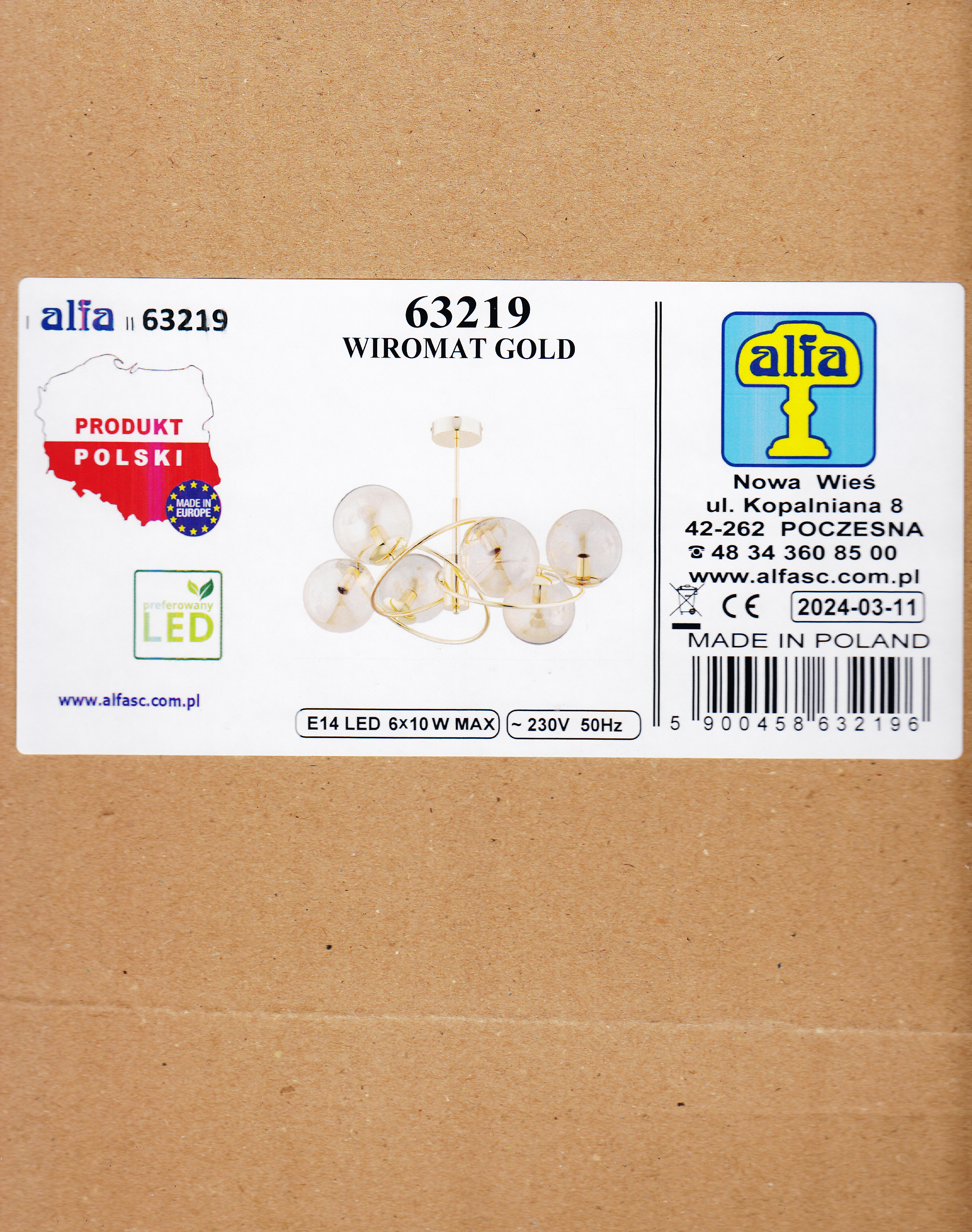 Lampa wisząca Wiromat złota 6 x E14 Alfa - 3