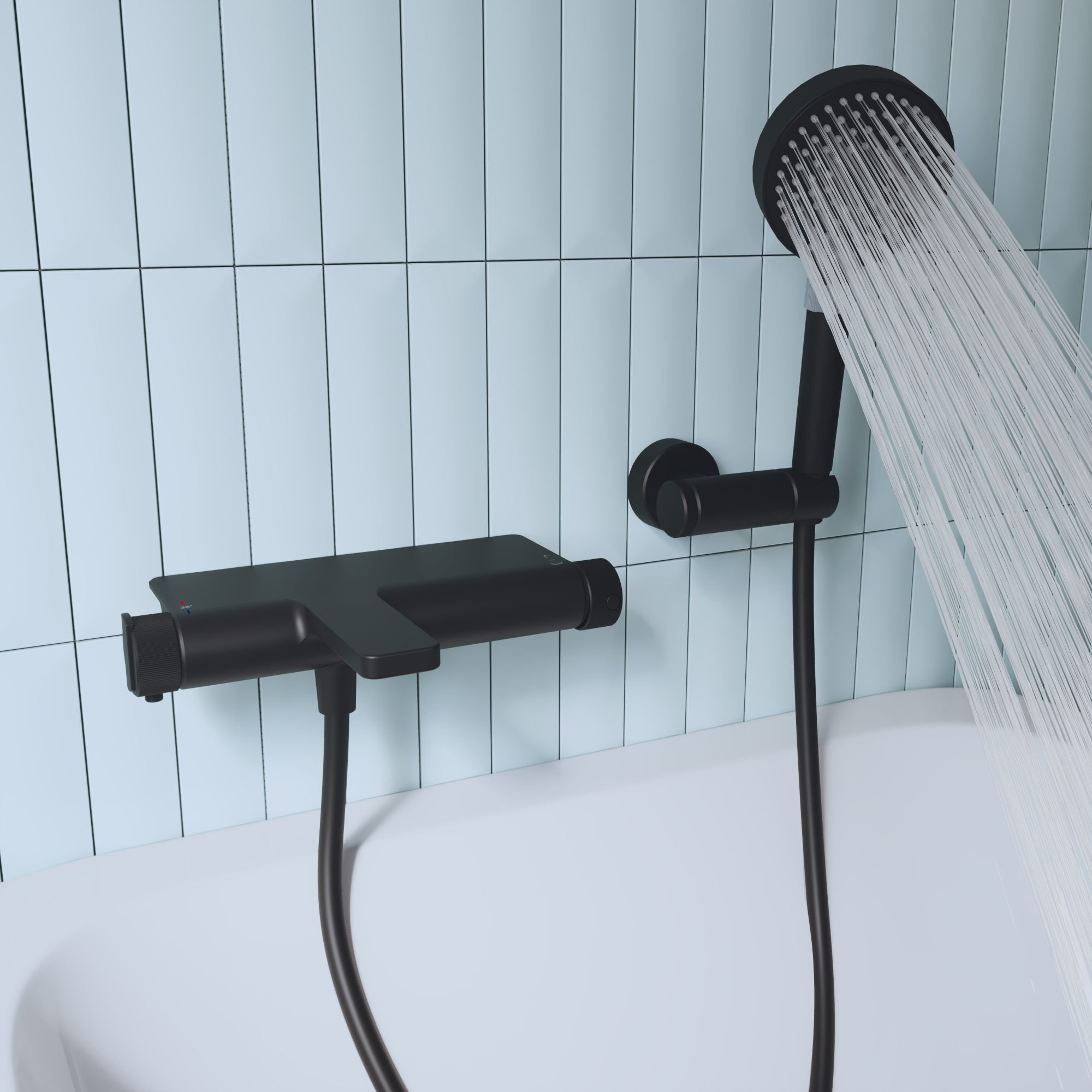 Alcachofa de ducha + flexo + soporte SENSEA  negro con 2 funciones - 3