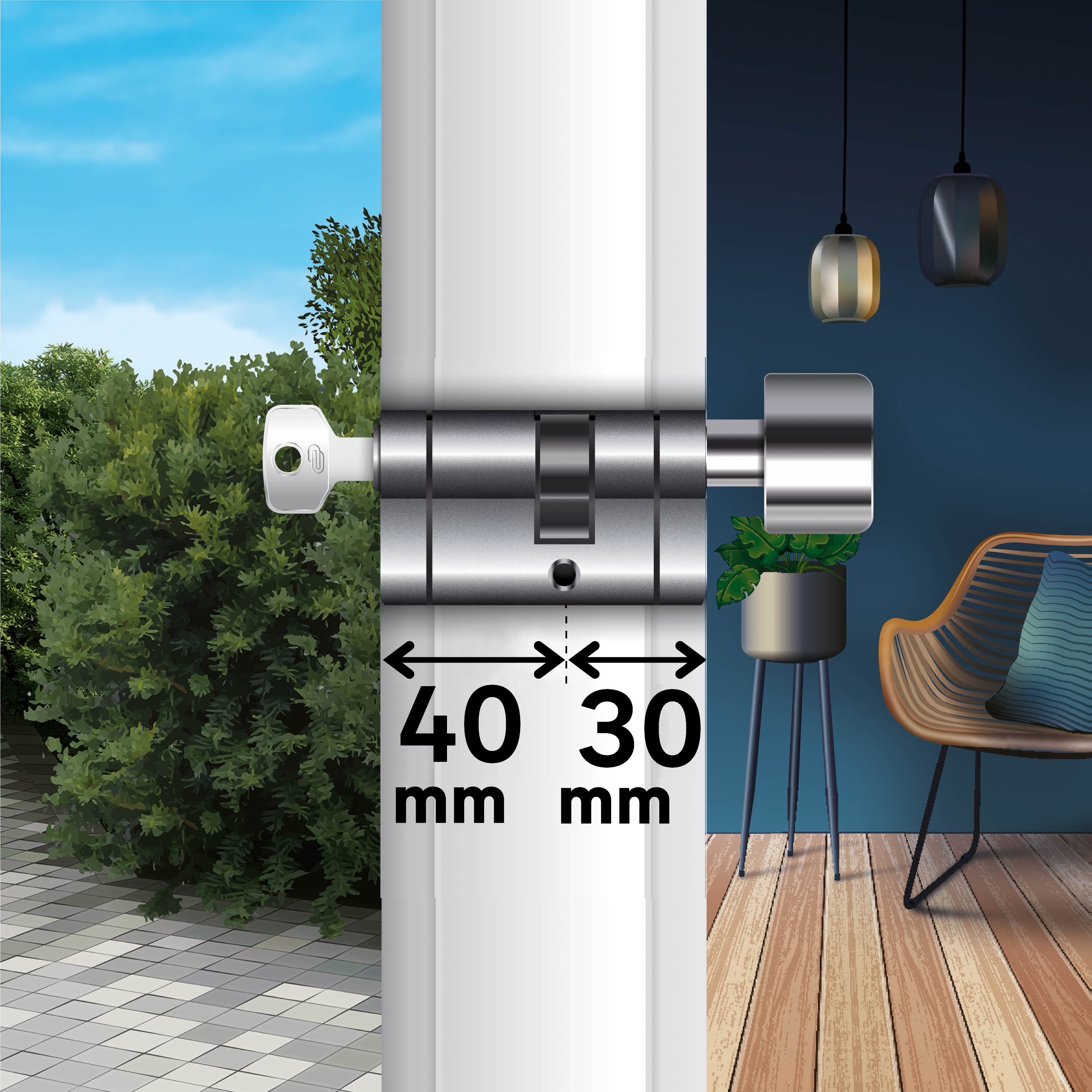 Cylindre de serrure STANDERS Lock+ à bouton L.40 + 30mm 5 clés - 3