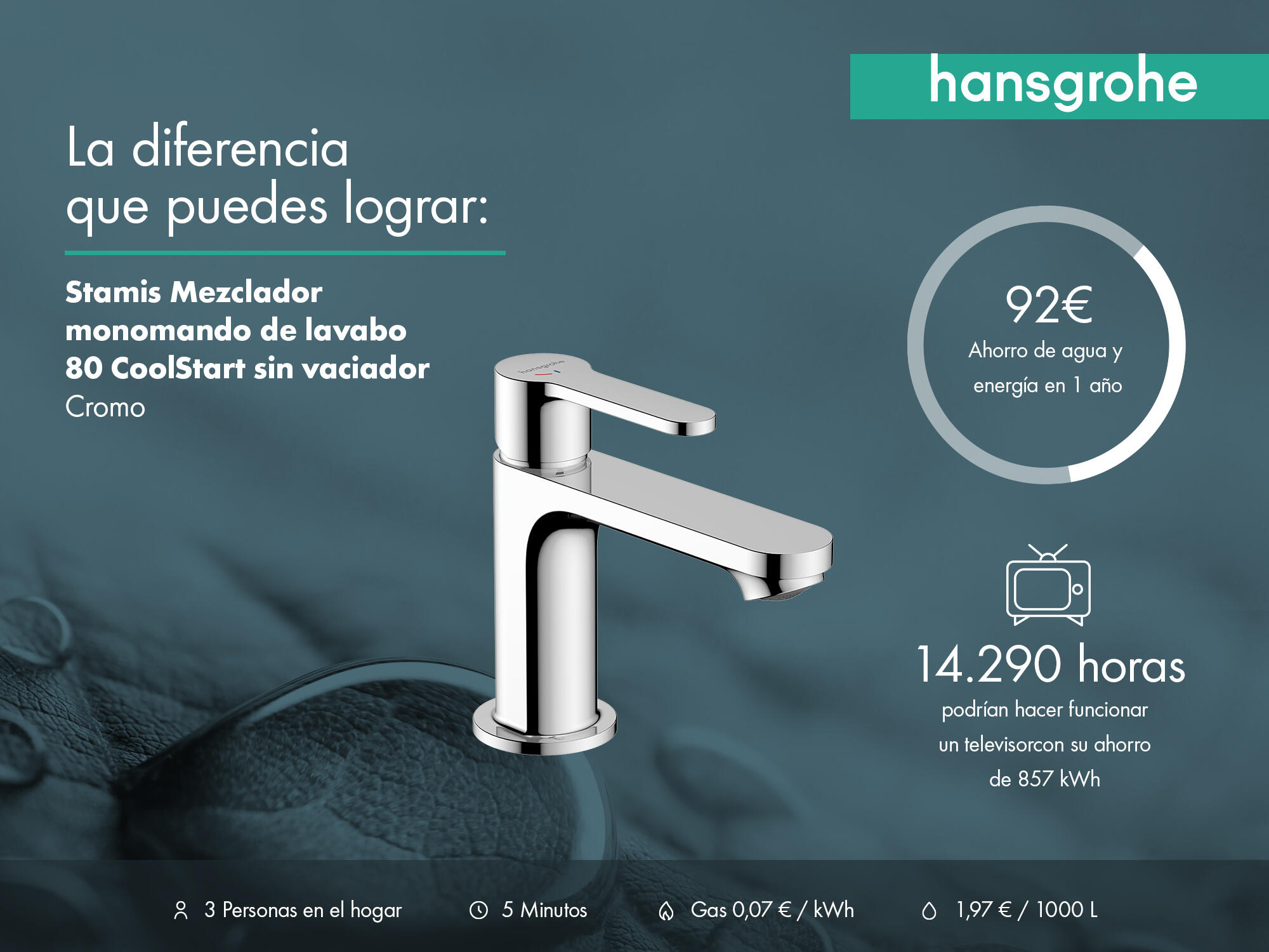 Grifo de lavabo HANSGROHE Stamis monomando cromo brillo. Apertura en frío. Antical. Latón - 9