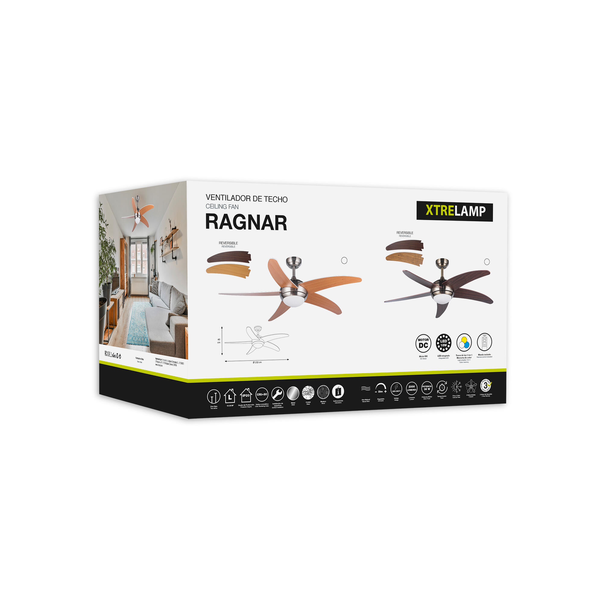 Ventilador de techo con luz motor DC Ragnar níquel 132 cm - 14