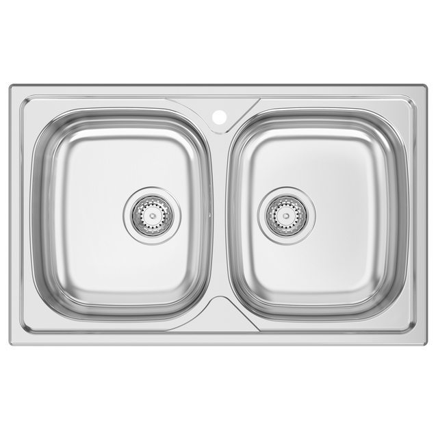 Fregadero cocina Delinia Porto sobre encimera 2 senos con sifón 80x50 cm acero inox mueble a partir de 80 cm