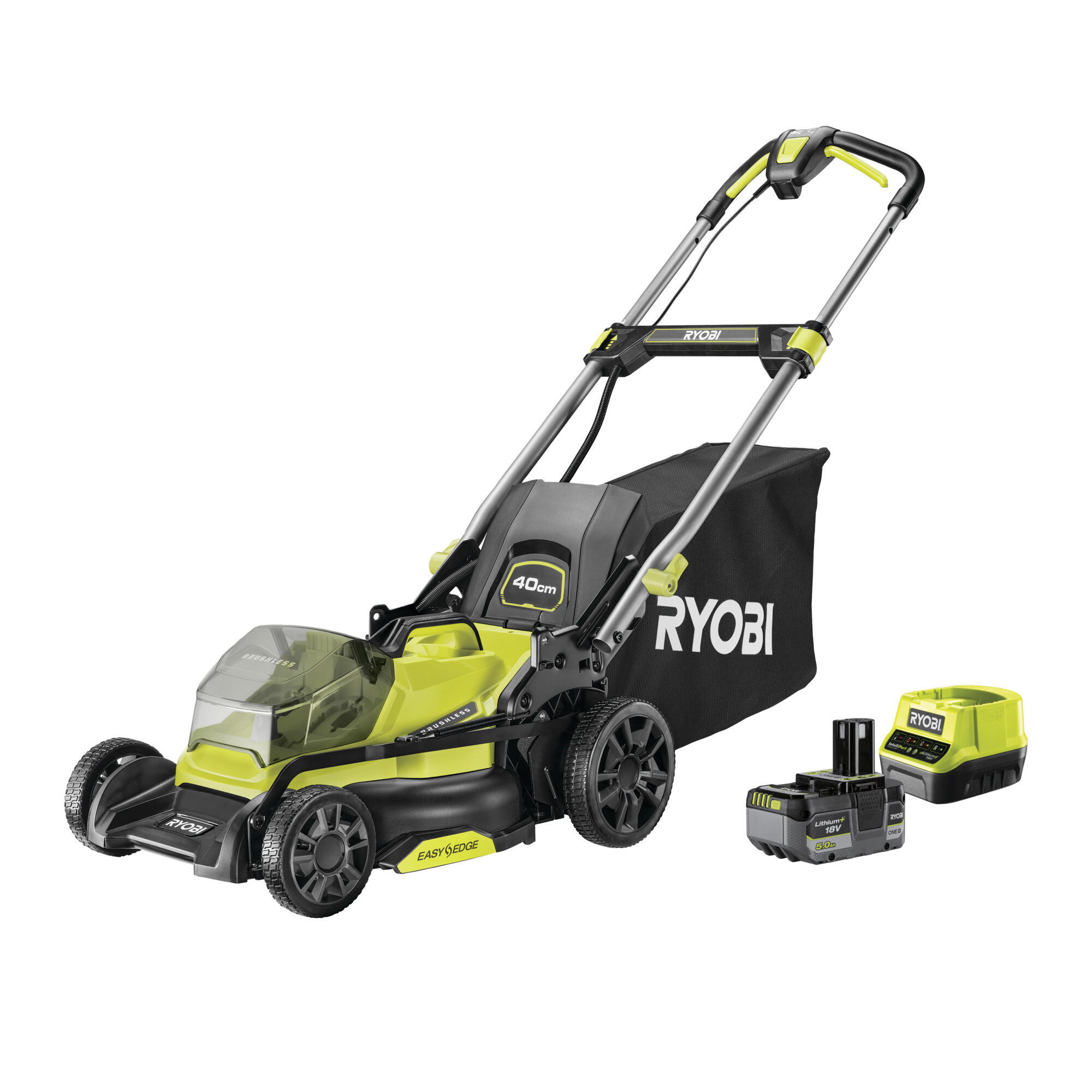 Cortacésped de batería ryobi ry18lmx40c-240 18v 40 cm ancho de corte con batería y cargador incluidos