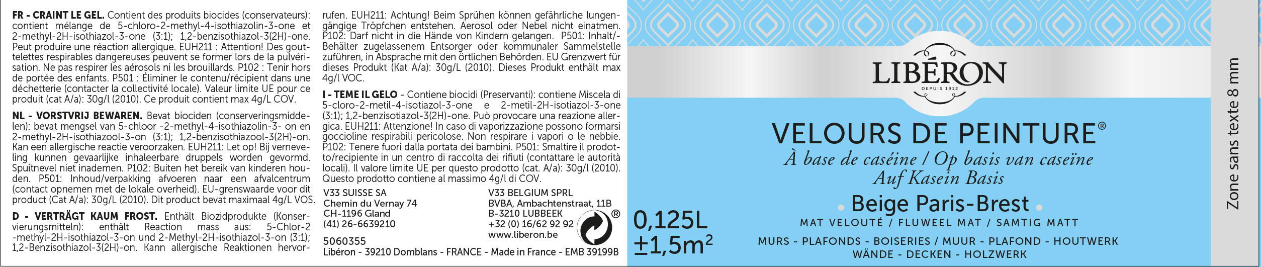Pittura per interni per parete super lavabile, LIBÉRON VELOURS DE PEINTURE beige paris-brest velluto, 0.125 L - 2