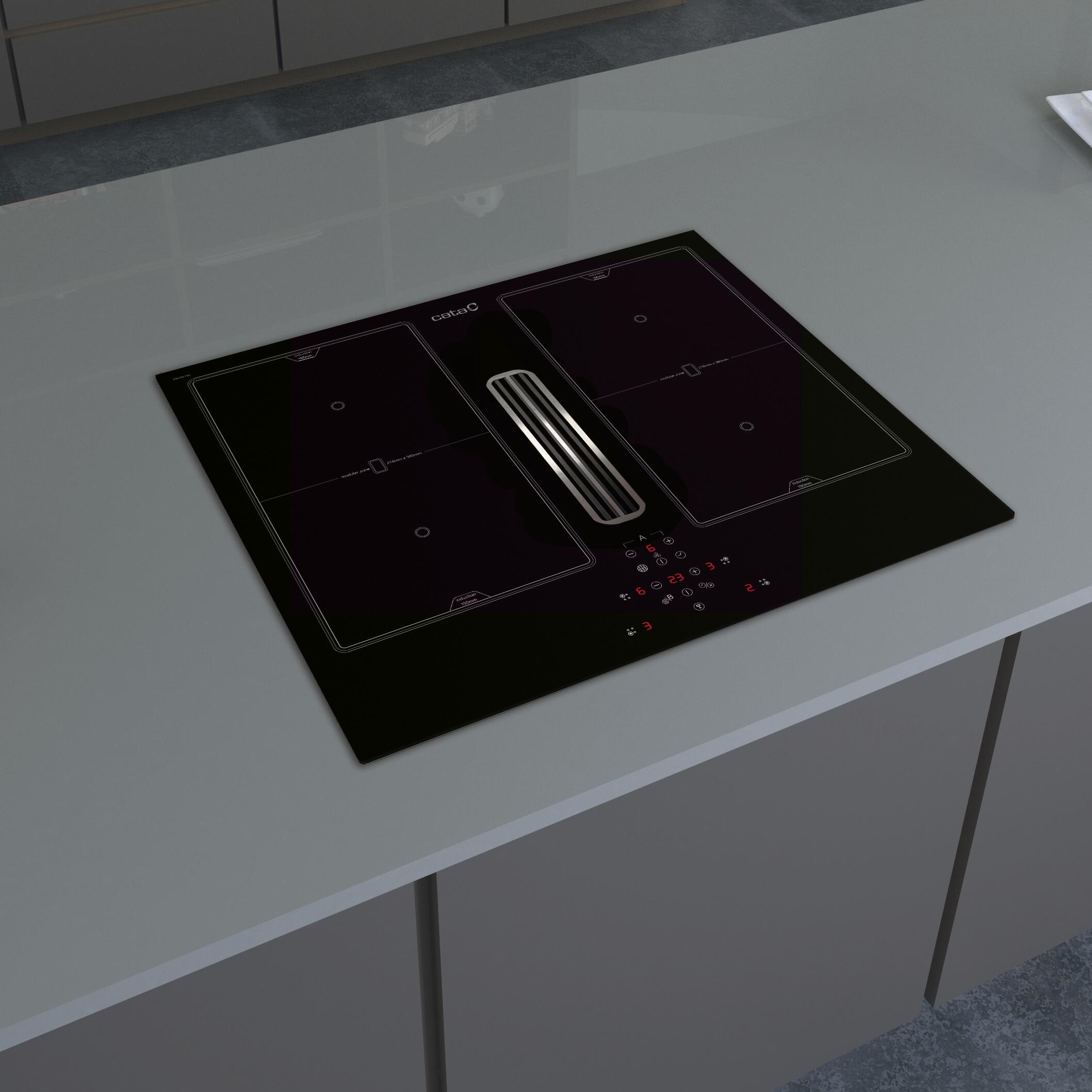 Placa de inducción con extractor CATA Inducción Aspirante Superficie AS 600 con 4 zonas de cocción y zona flex 135W negro 59 cm - 3