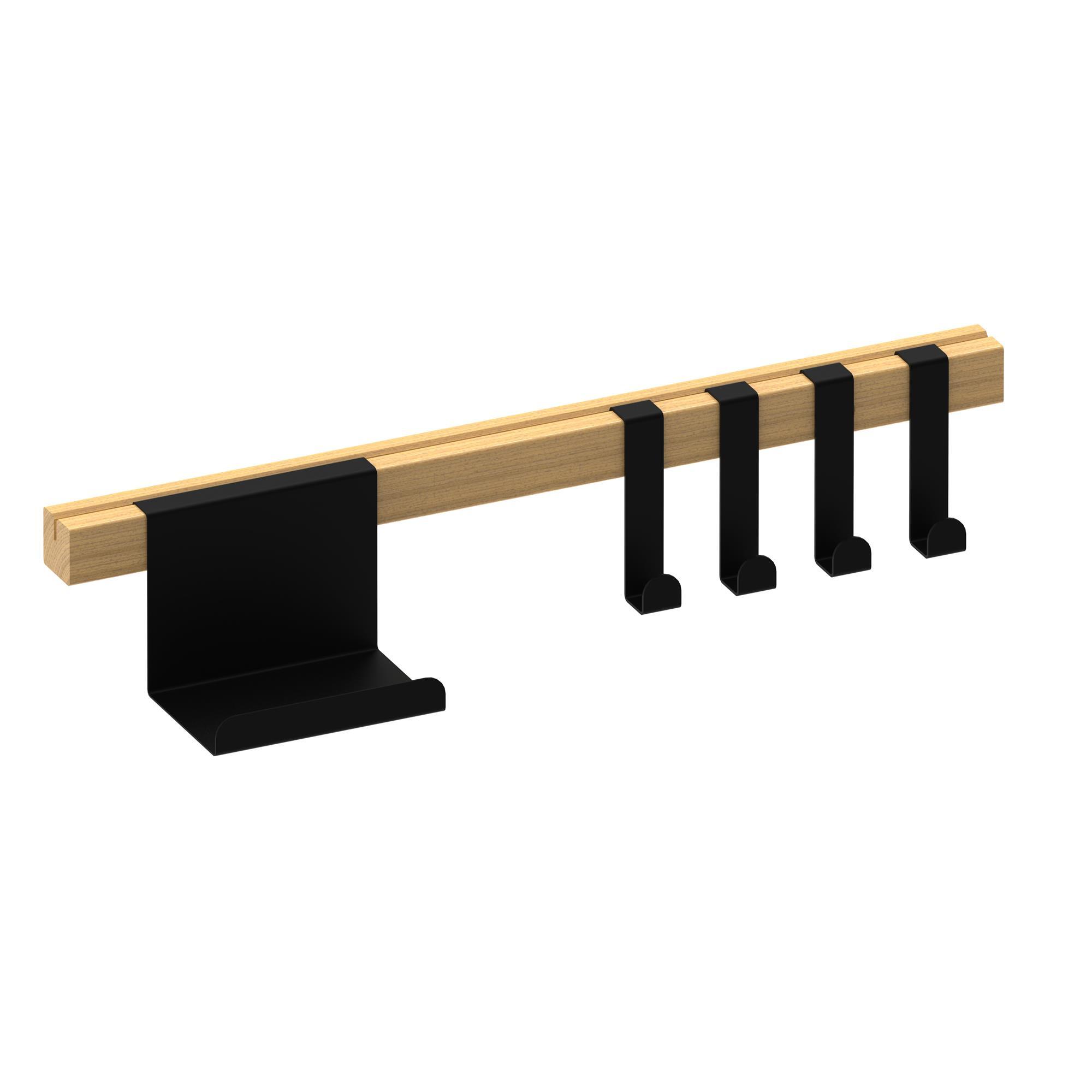 Perchero de pared con estante acero negro con 4 ganchos, gamet