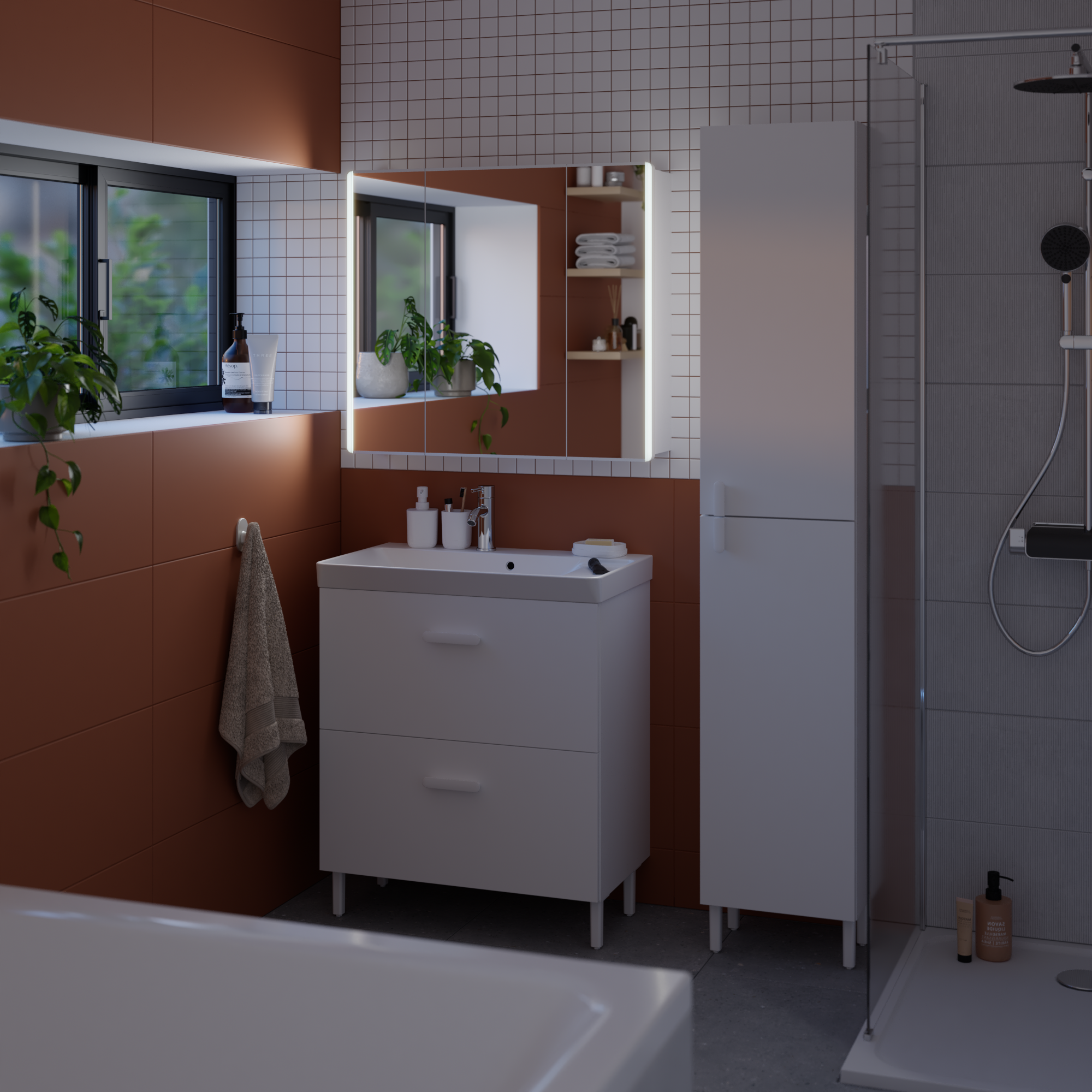 Specchio Contenitore Con Illuminazione Easy SENSEA bianco L 80 x H 70.7 x P 16 cm - 3