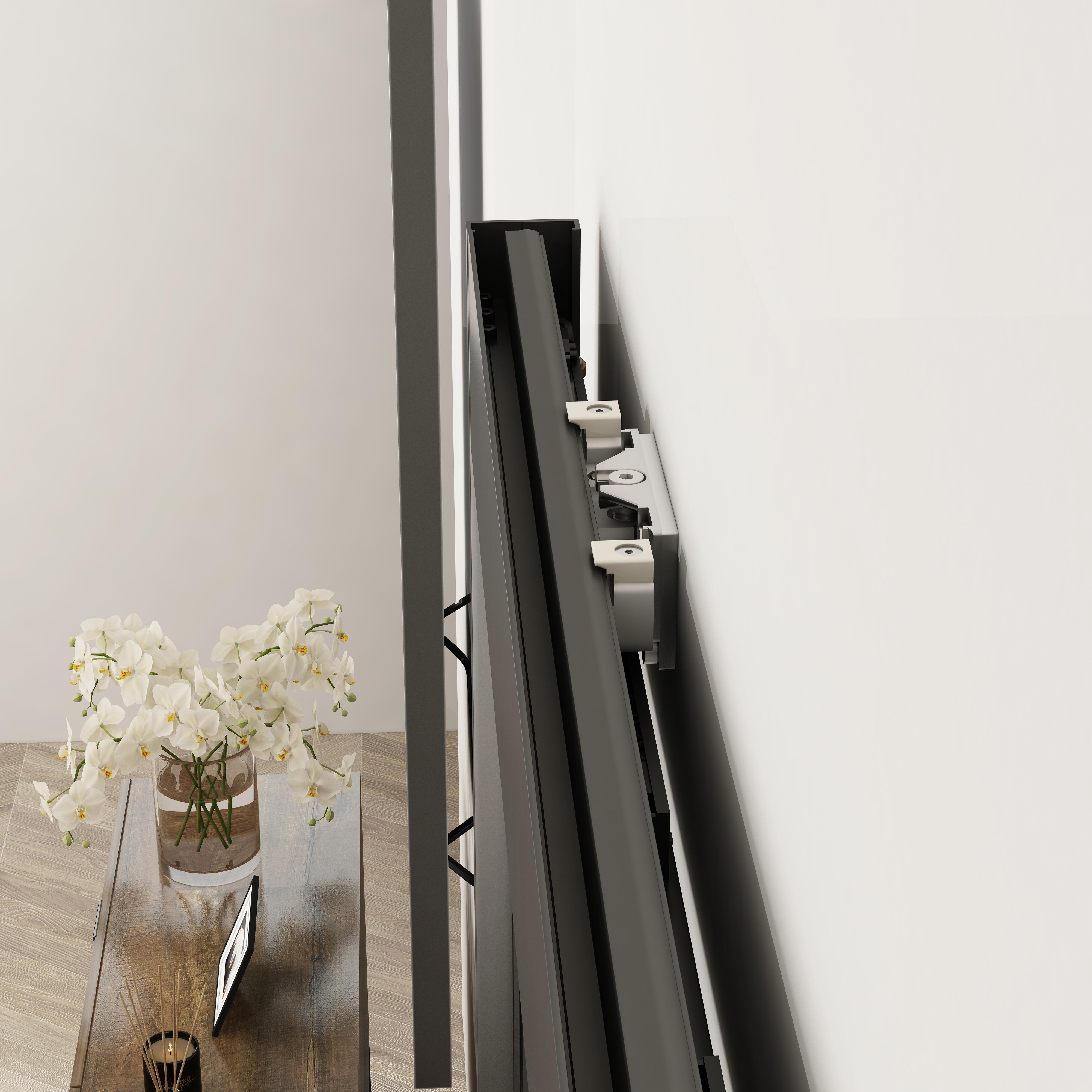 Porta scorrevole reversibile Ghost in vetro nero, L 96 x H 215 cm, con binario invisibile Ghost - 5