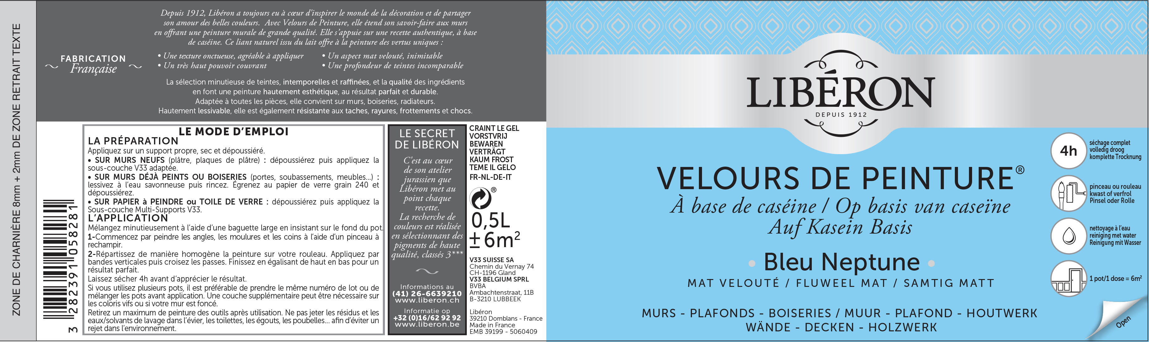 Pittura per interni per parete super lavabile LIBÉRON VELOURS DE PEINTURE blu Neptune velluto 0.5 L - 2