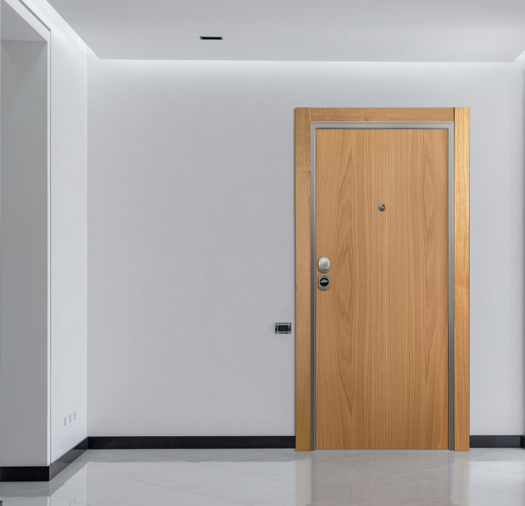 Puerta entrada acorazada omega lisa roble/monaco blanco derecha 206x92cm