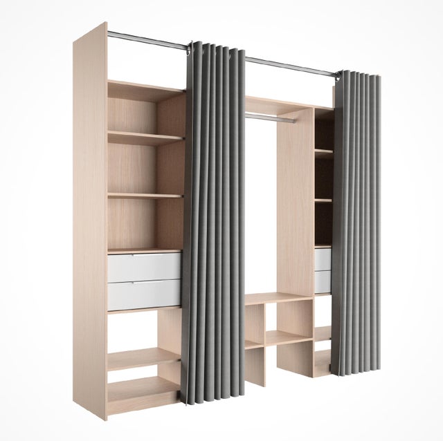 Kit dressing Duo effet chêne avec rideau H.220 x l.163 à 220 x P.48 cm