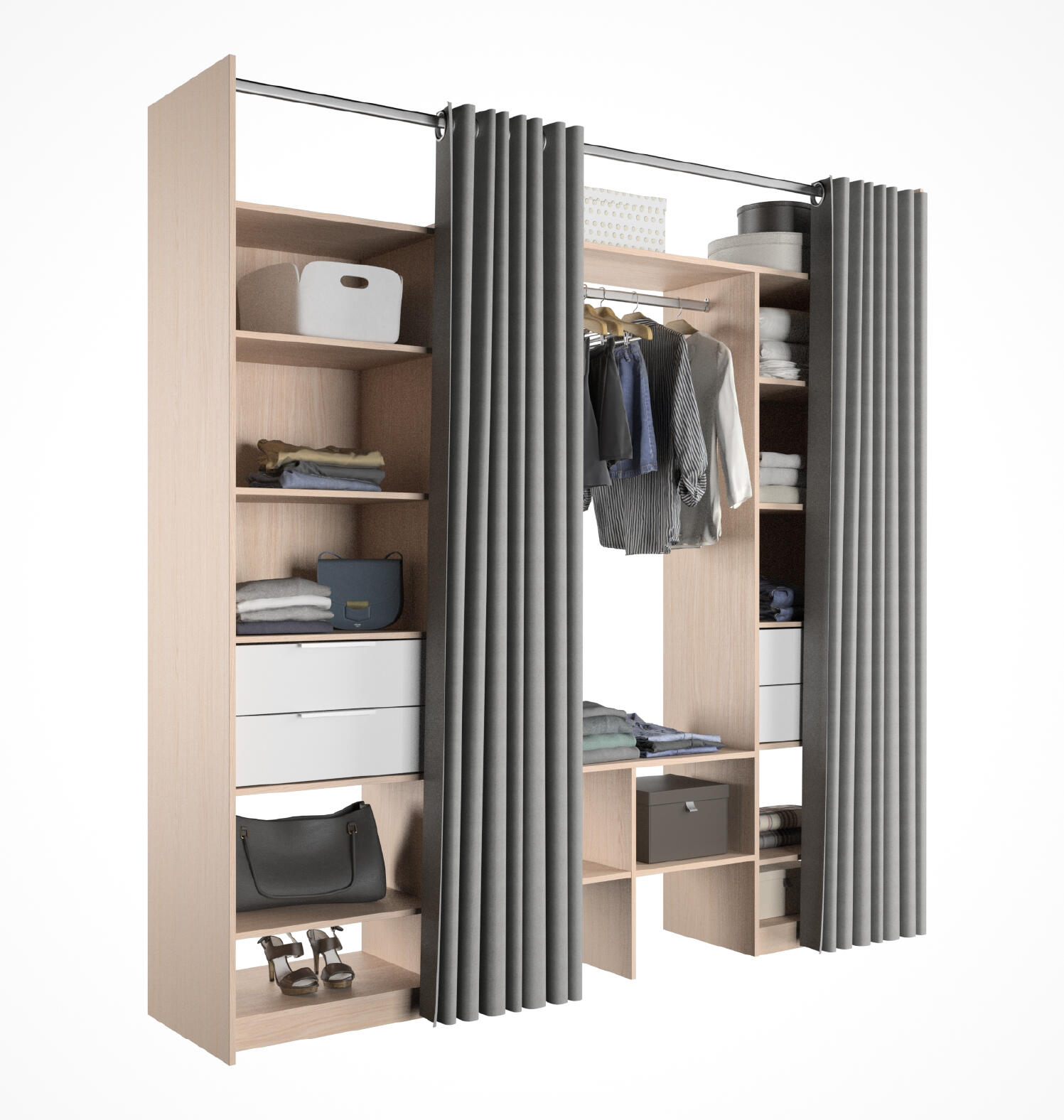 Kit dressing Duo effet chêne avec rideau H.220 x l.163 à 220 x P.48 cm ...