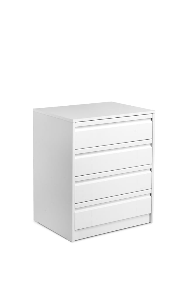 Cajonera de frente cerrado One montada color blanco con 4 cajones de 70x72x45 cm