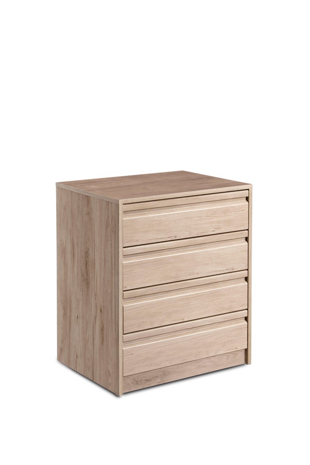 Cajonera de frente cerrado One montada color roble con 4 cajones de 70x72x45 cm