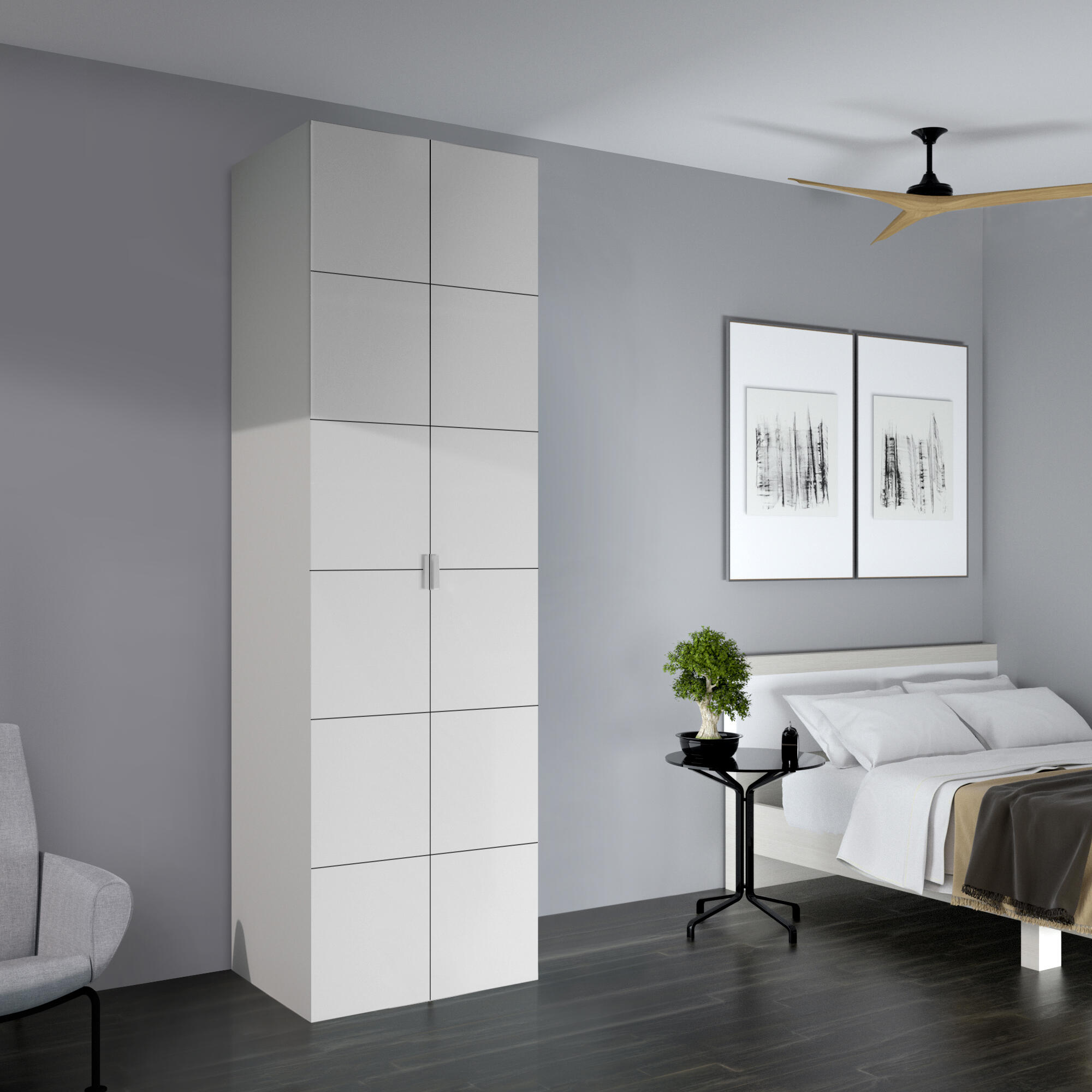 Armario ropero puerta abatible spaceo home lucerna blanco 80x240x60 cm