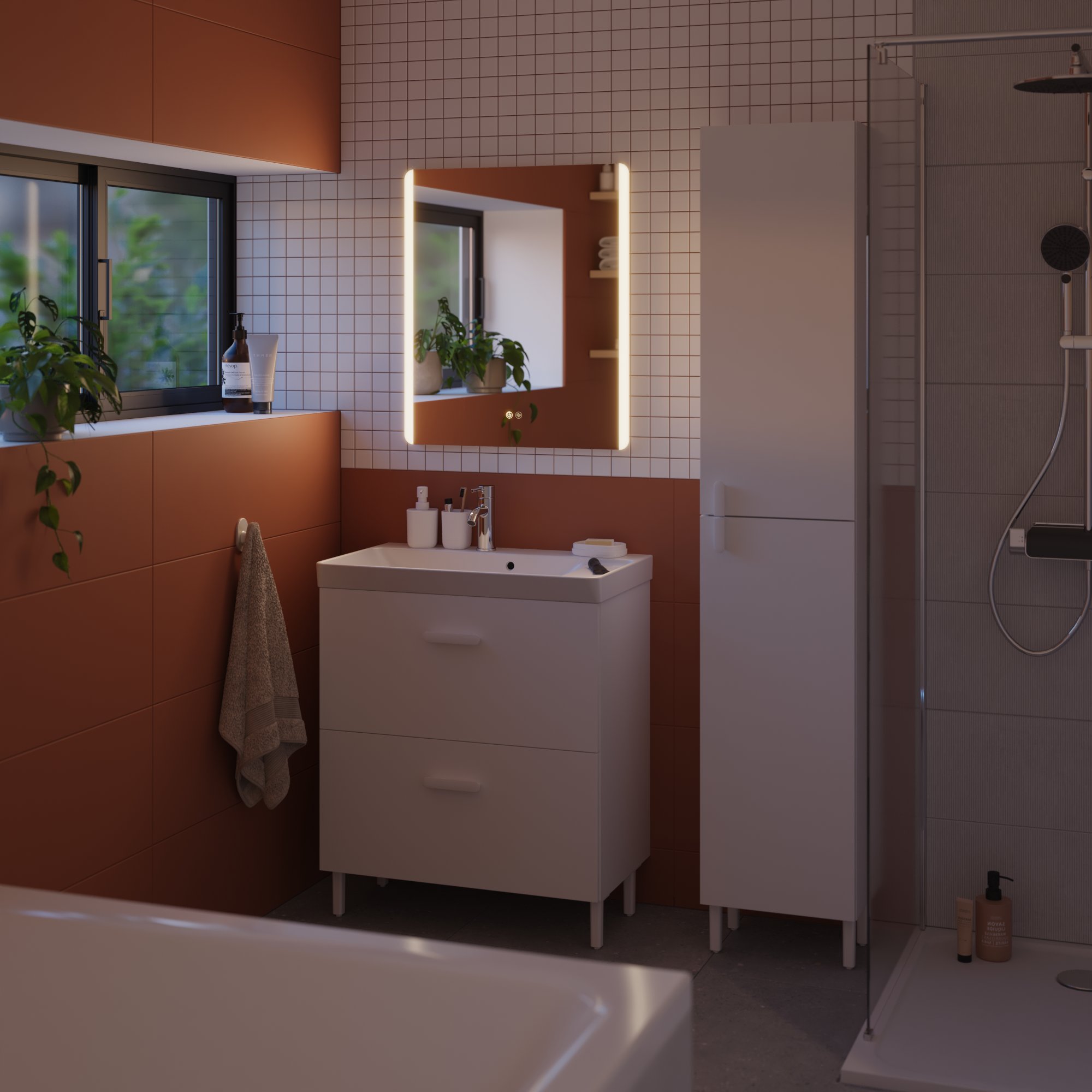 Espejo de baño con luz LED maquillaje, funcional, con antivaho, táctil, 60x70cm - 2