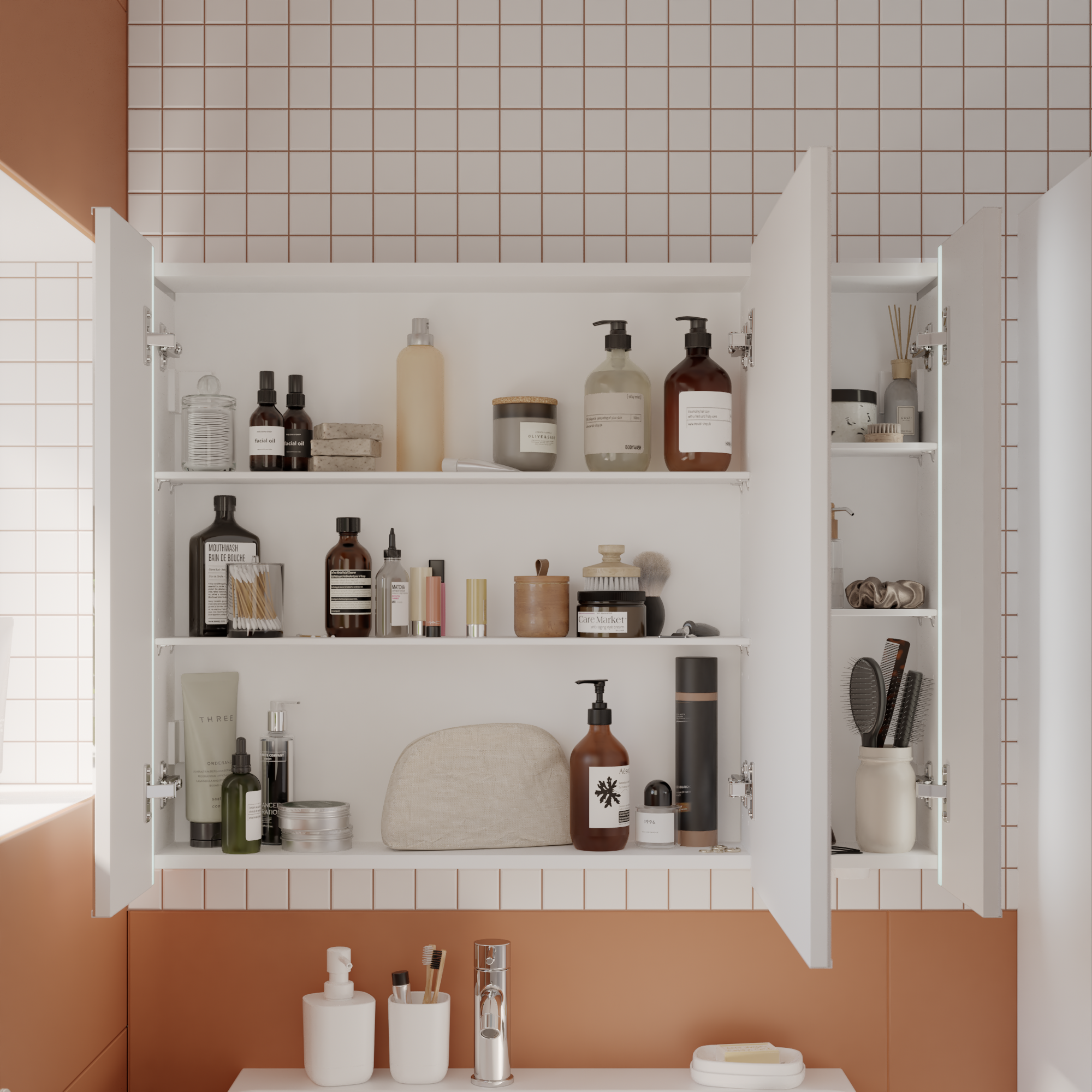 Armoire lumineuse 3p l. 90 cm H. 70.7 cm P. 16 cm, blanc mat Easy, variateur - 4