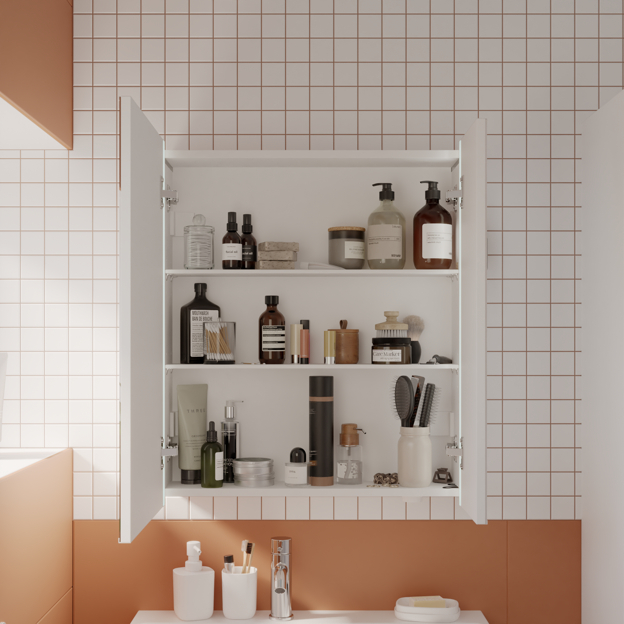 Armoire lumineuse 2p l. 60.2 cm H. 70.7 cm P. 16 cm, blanc mat Easy, variateur - 2