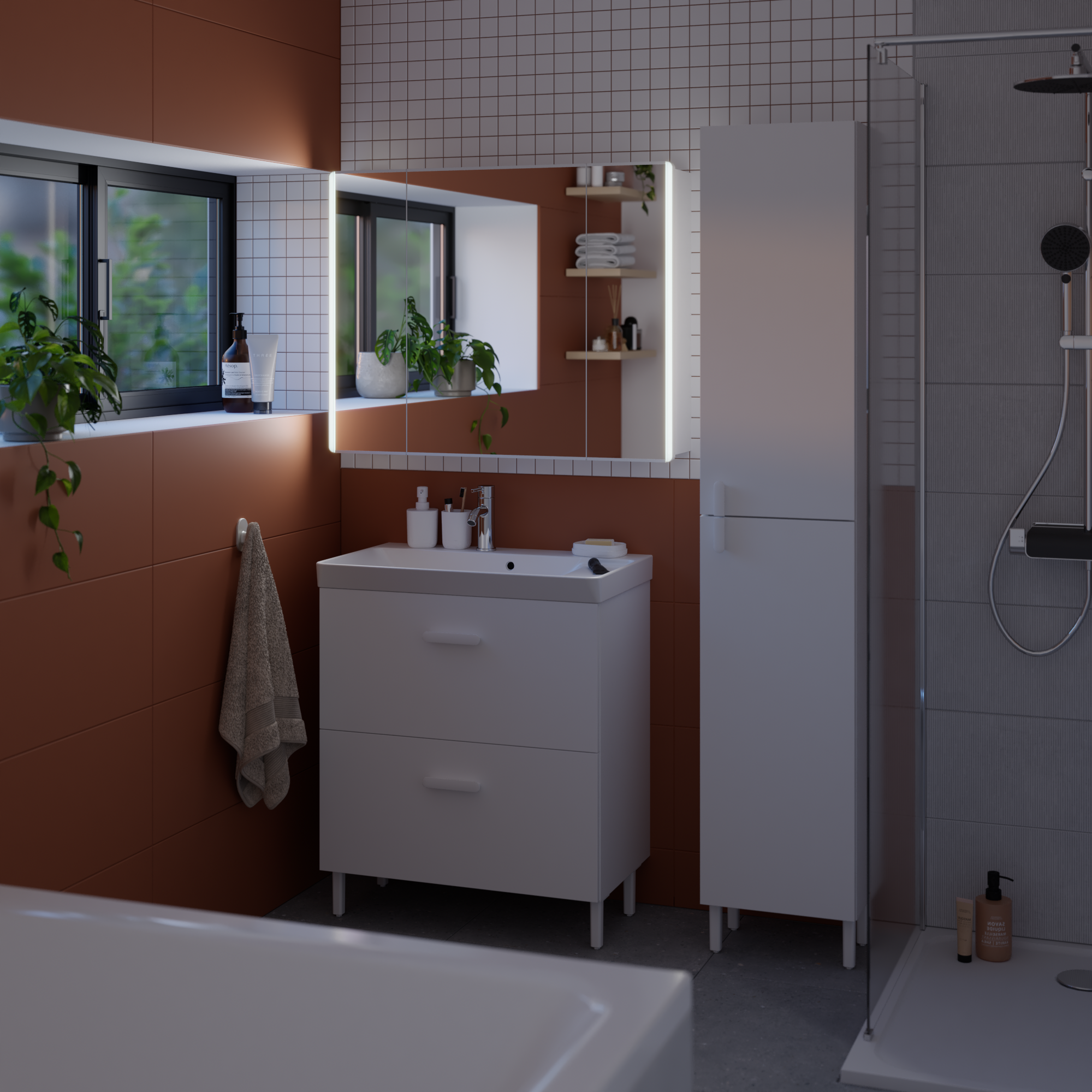 Armoire lumineuse 3p l. 90 cm H. 70.7 cm P. 16 cm, blanc mat Easy, variateur - 3