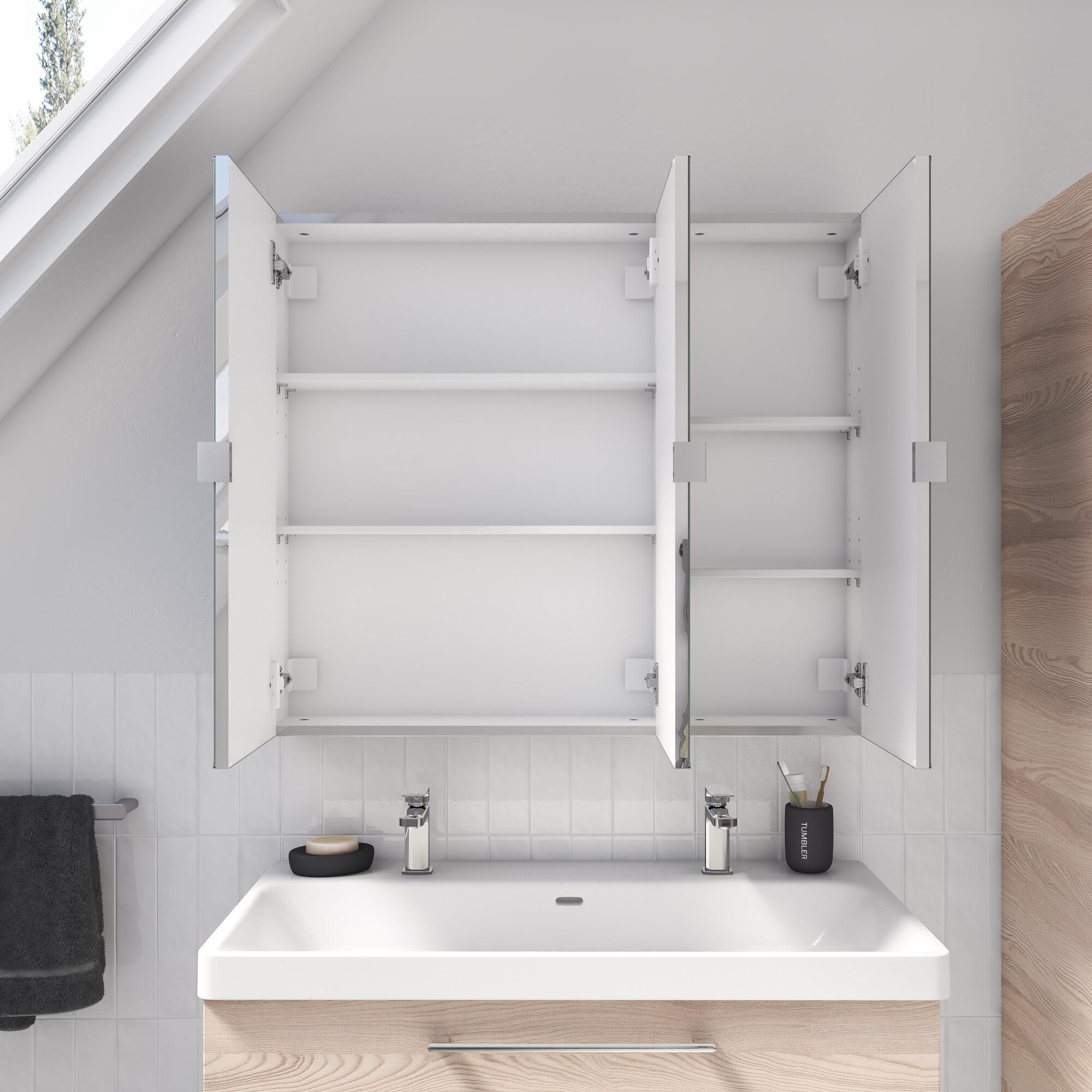 Pensile bagno Remix in truciolare SENSEA, 3 ante apertura da sinistra P 16 x L 90 x H 77 cm - 3