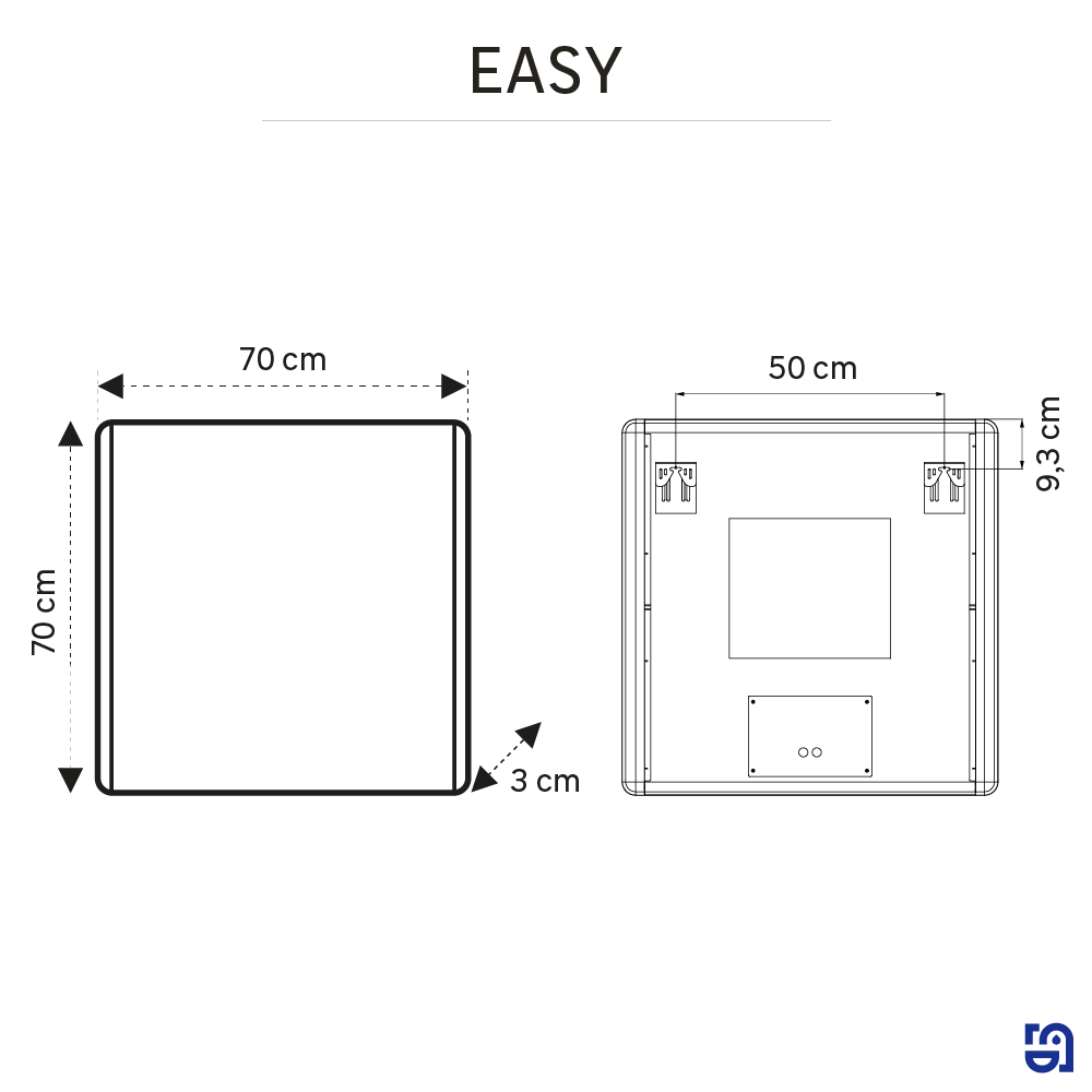 Espejo de baño con luz LED maquillaje,  funcional,  New Easy gris/plata con antivaho, táctil 70x70cm - 3