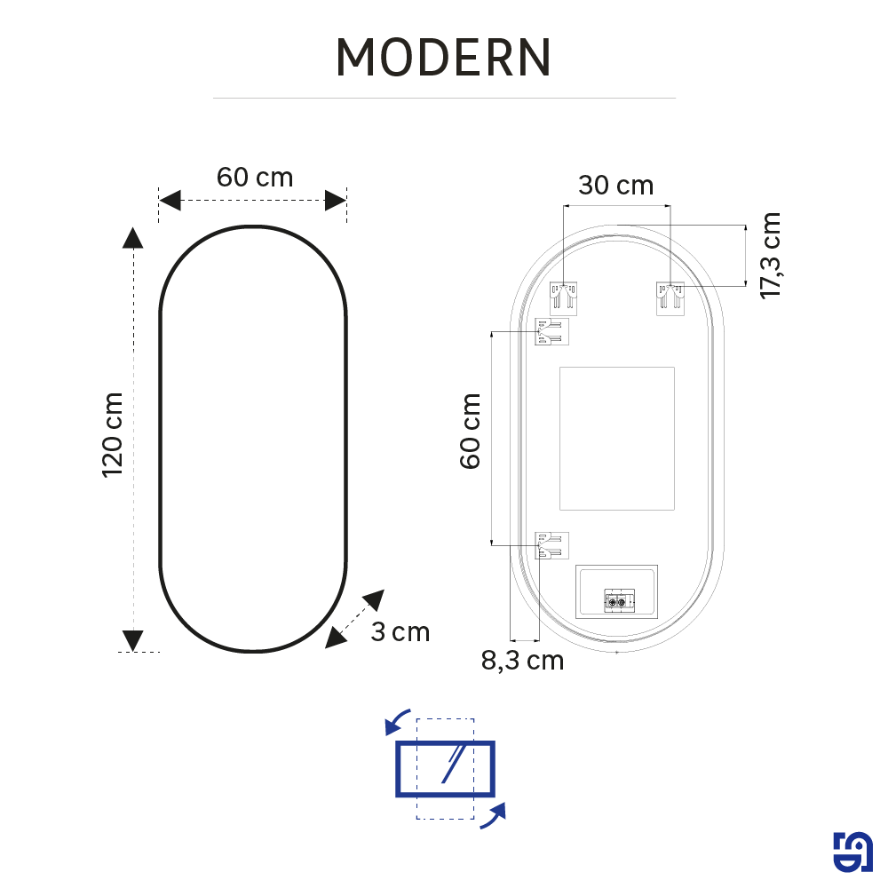 Miroir lumineux ovale l.120 x H.60 cm Modern, anti-buée, variateur intensité - 8