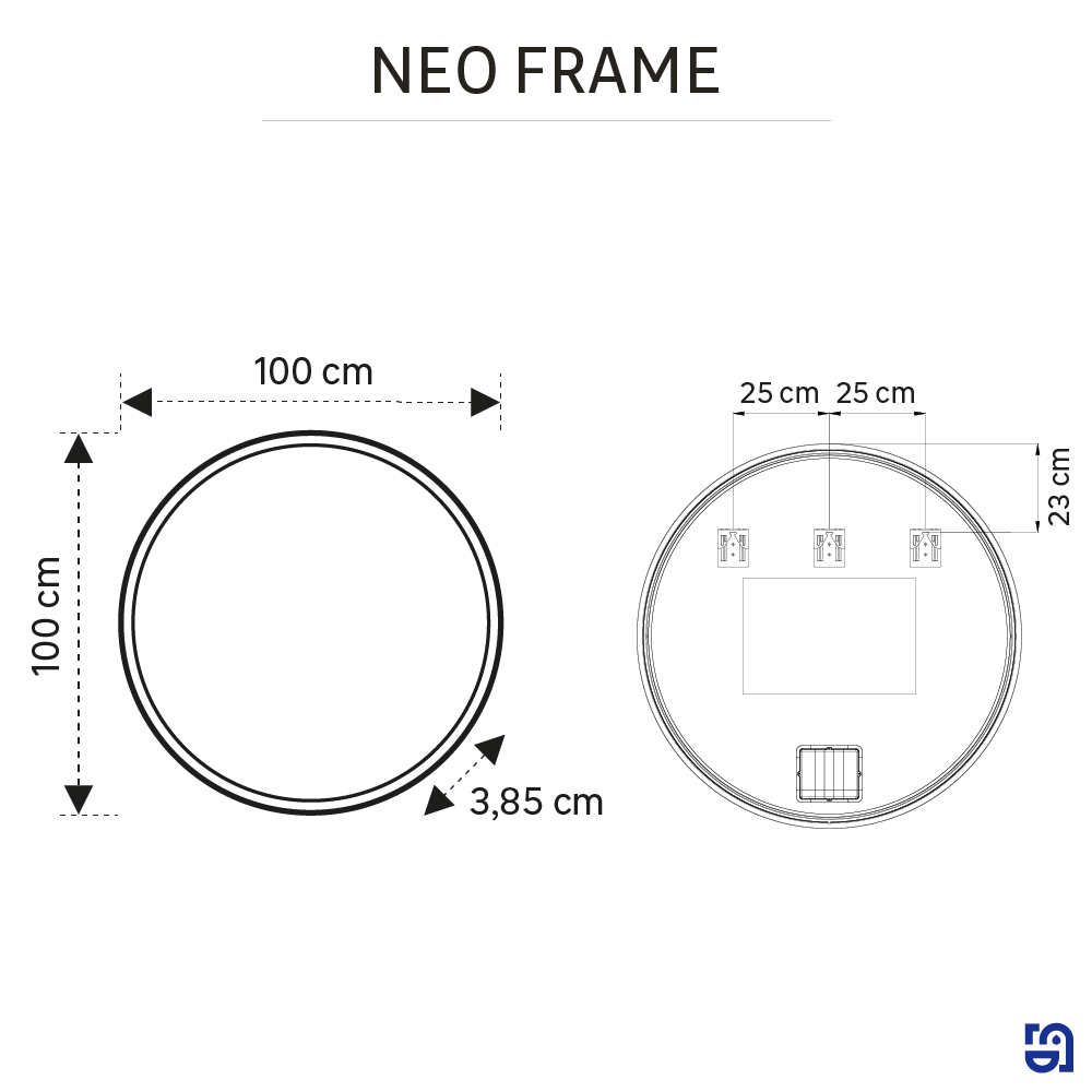 Espejo de baño con luz LED ambiente,  frontal, ,  New Frame negro con antivaho, táctil 100x100 cm - 5
