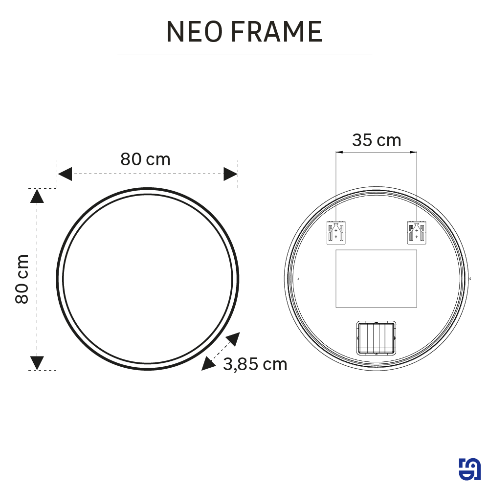 Espejo de baño con luz LED ambiente,  frontal, ,  New Frame negro con antivaho, táctil 80x80 cm - 4