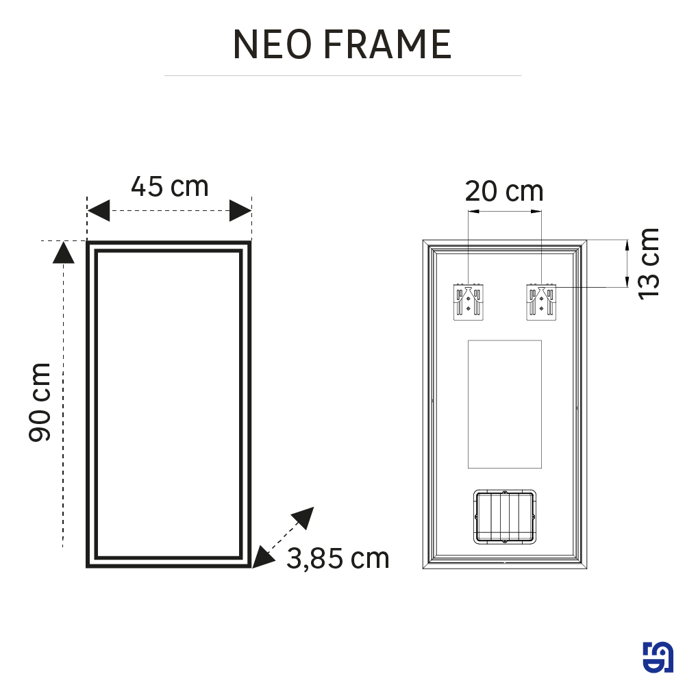 Miroir lumineux rectangulaire noir l.45 x H.90 cm Neo frame, cadre noir - 8