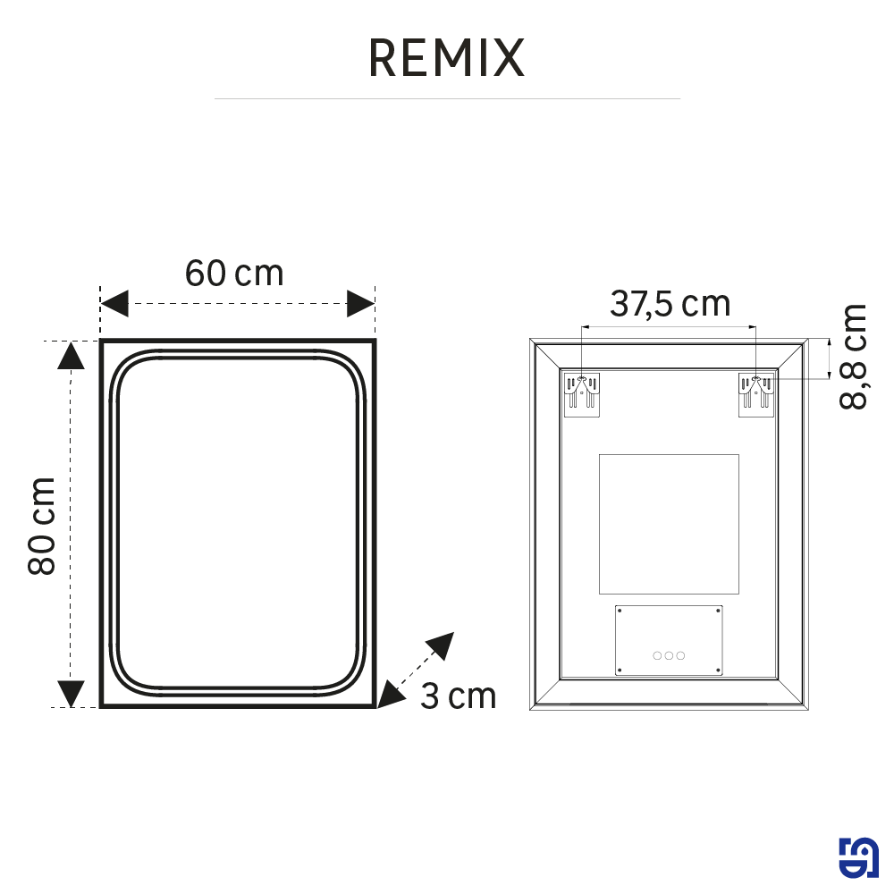 Espejo de baño con luz LED maquillaje,  Remix negro con antivaho, táctil 60x80cm - 4