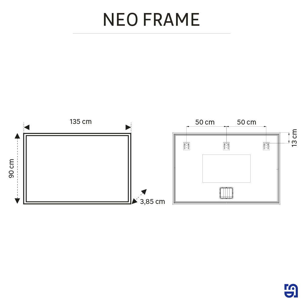 Miroir lumineux rectangulaire l.135 x H.90 cm Neo frame, cadre chromé - 8