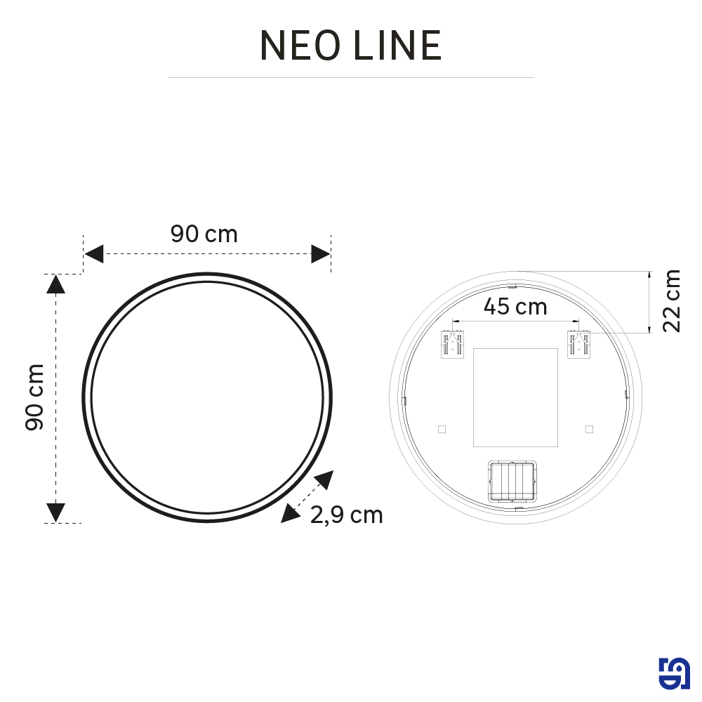 Miroir lumineux rond Diam.90 cm Neo line, anti-buée, variateur int et couleur - 7