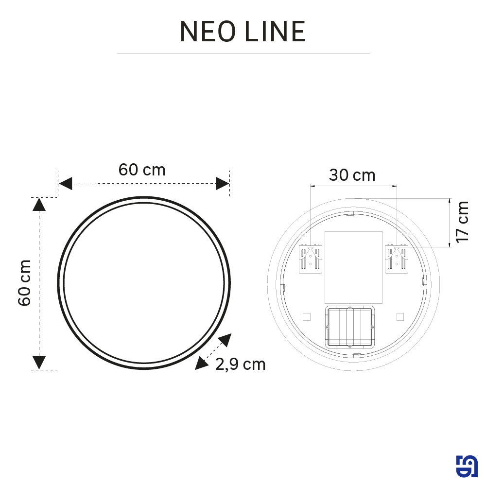 Miroir lumineux rond Diam.60 cm Neo line, anti-buée, variateur int et couleur - 7
