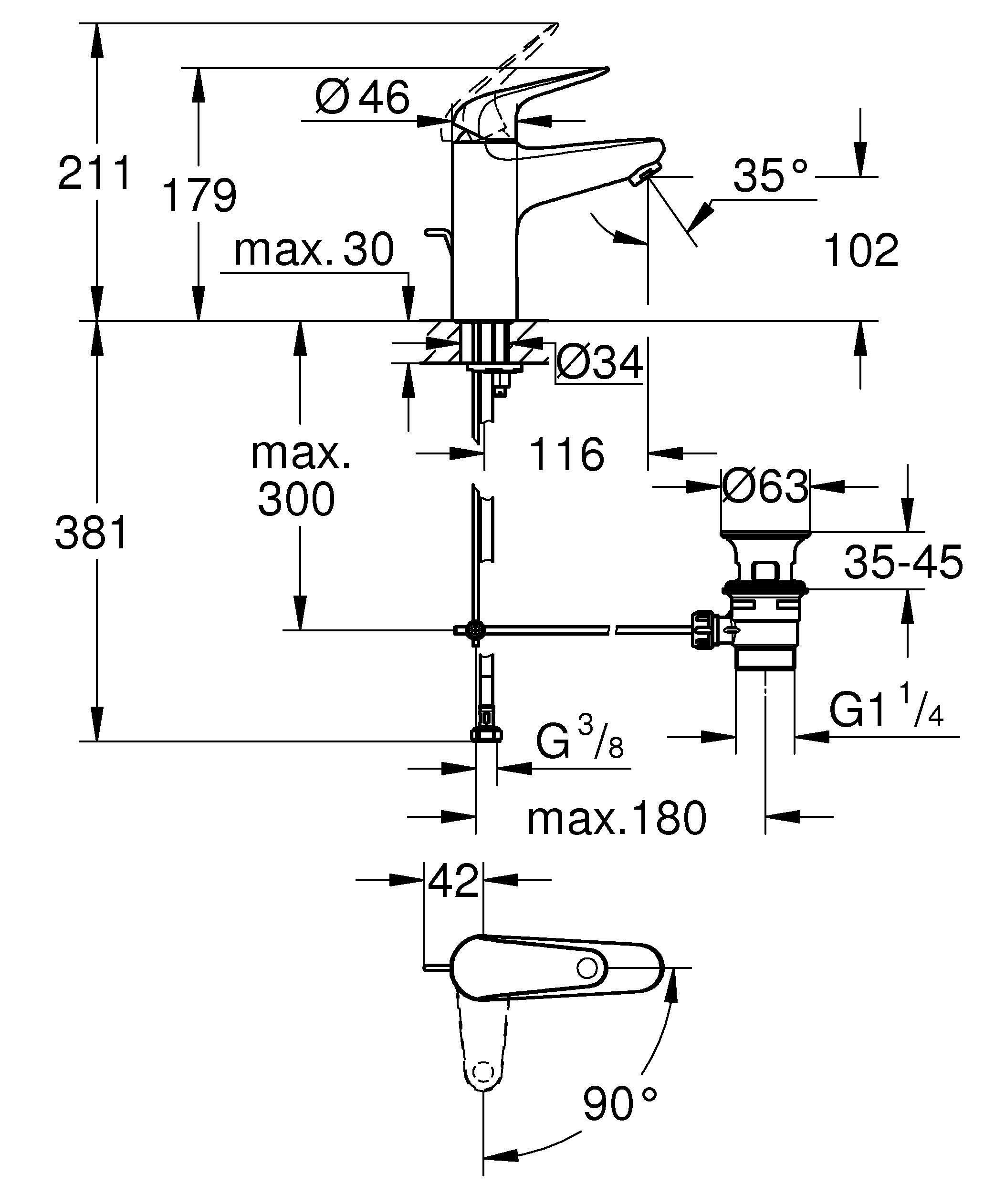 Mitigeur de lavabo chrome, GROHE QuickFix, Swift M - 8