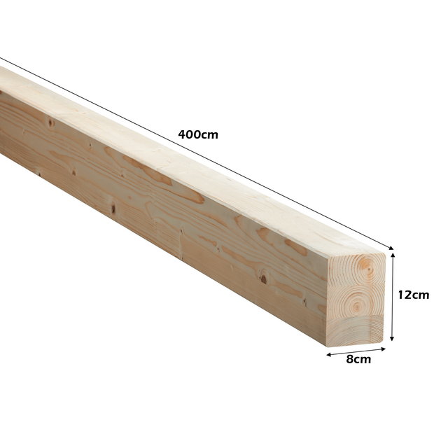 Trave Lamellare in abete piallato L 400 x P 8 x Sp 12 cm