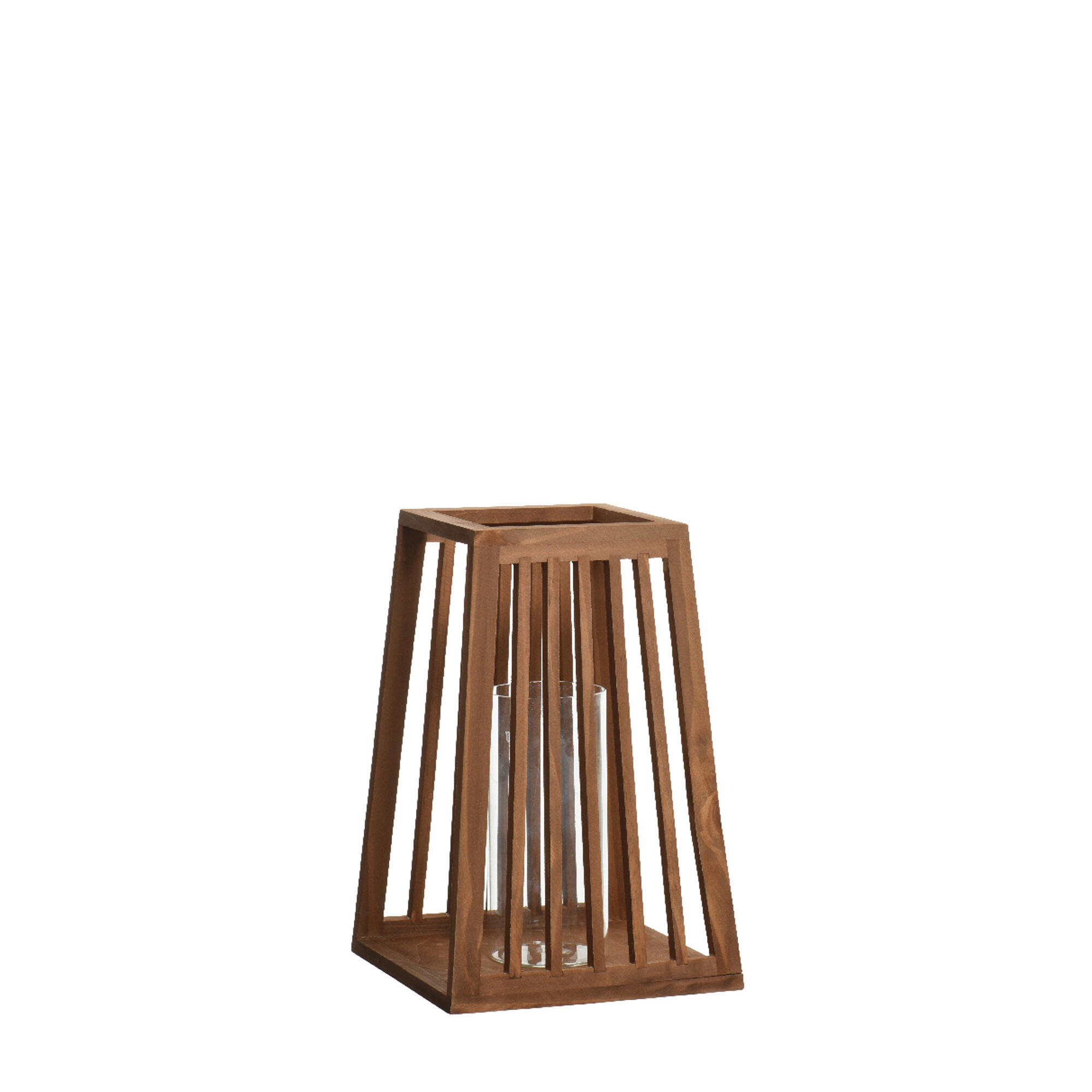 Farolillo trapecio de madera de abeto mate 30cm marrón