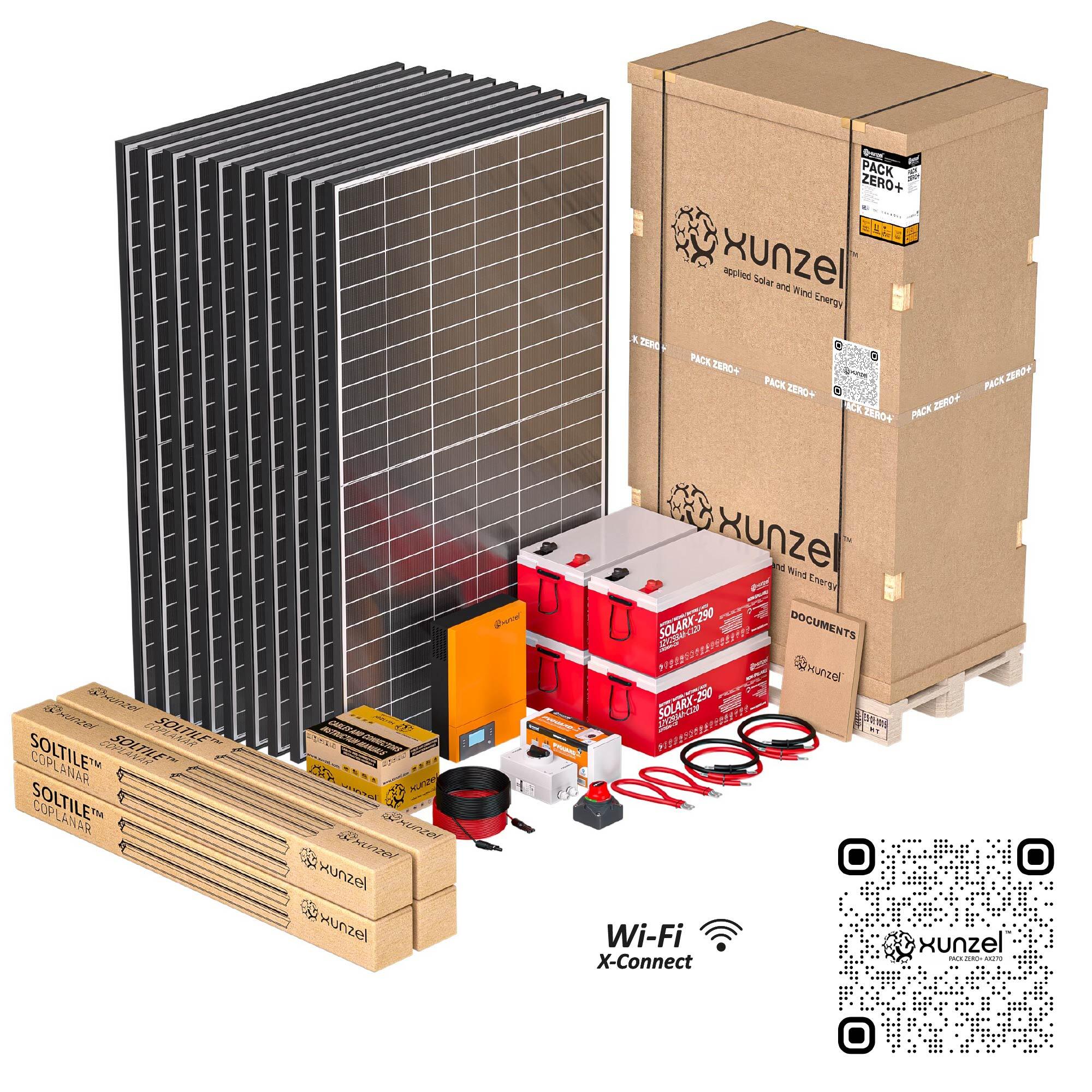 Kit solar pack zero+ax270 xunzel 25kwhd,batería 14kwh,inversor 5kw wifi,soportes