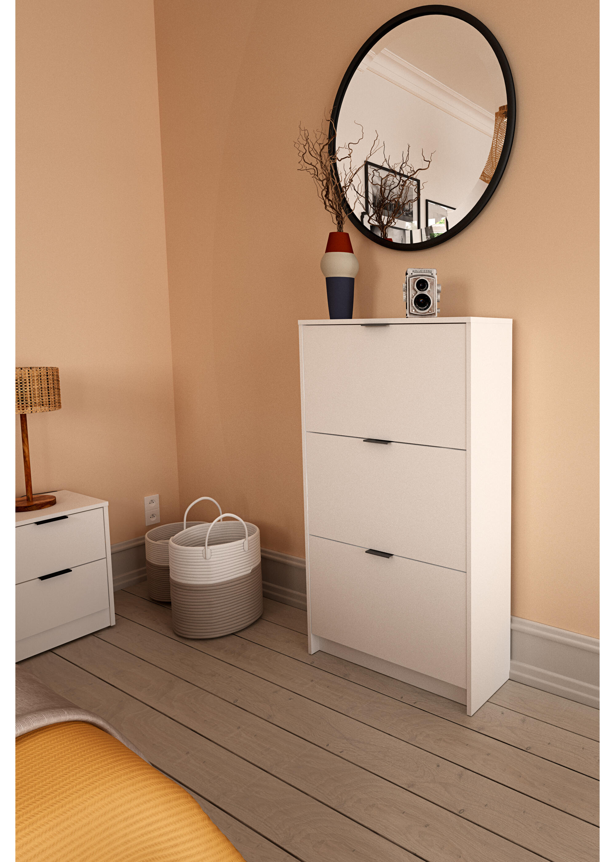 Zapatero One con 2 compartimentos para 18 pares en melamina color blanco 70x120x25 cm - 5