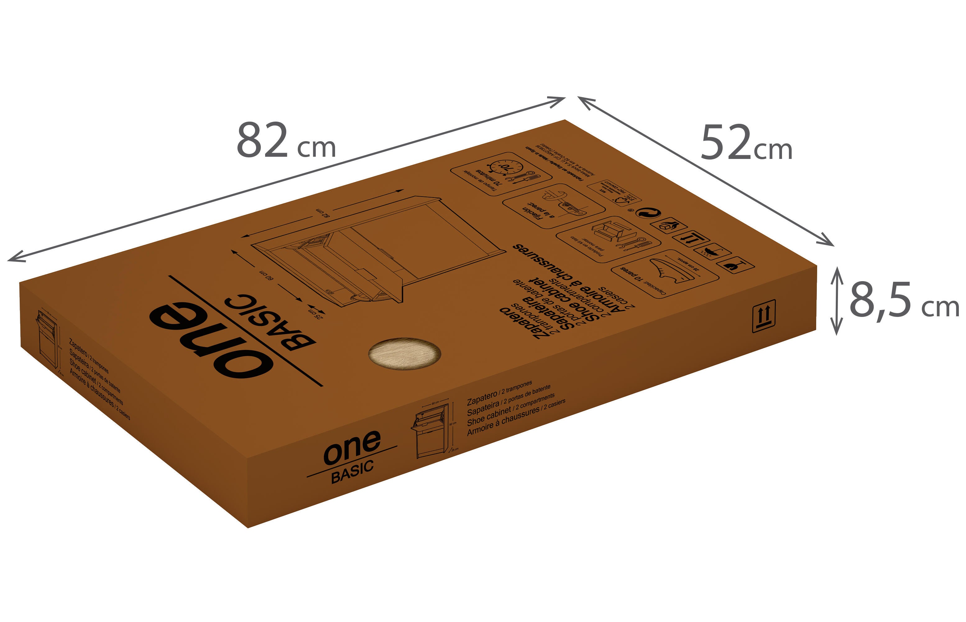 Zapatero One con 2 compartimentos para 10 pares en melamina color roble natural 60.2x82x25 cm - 8